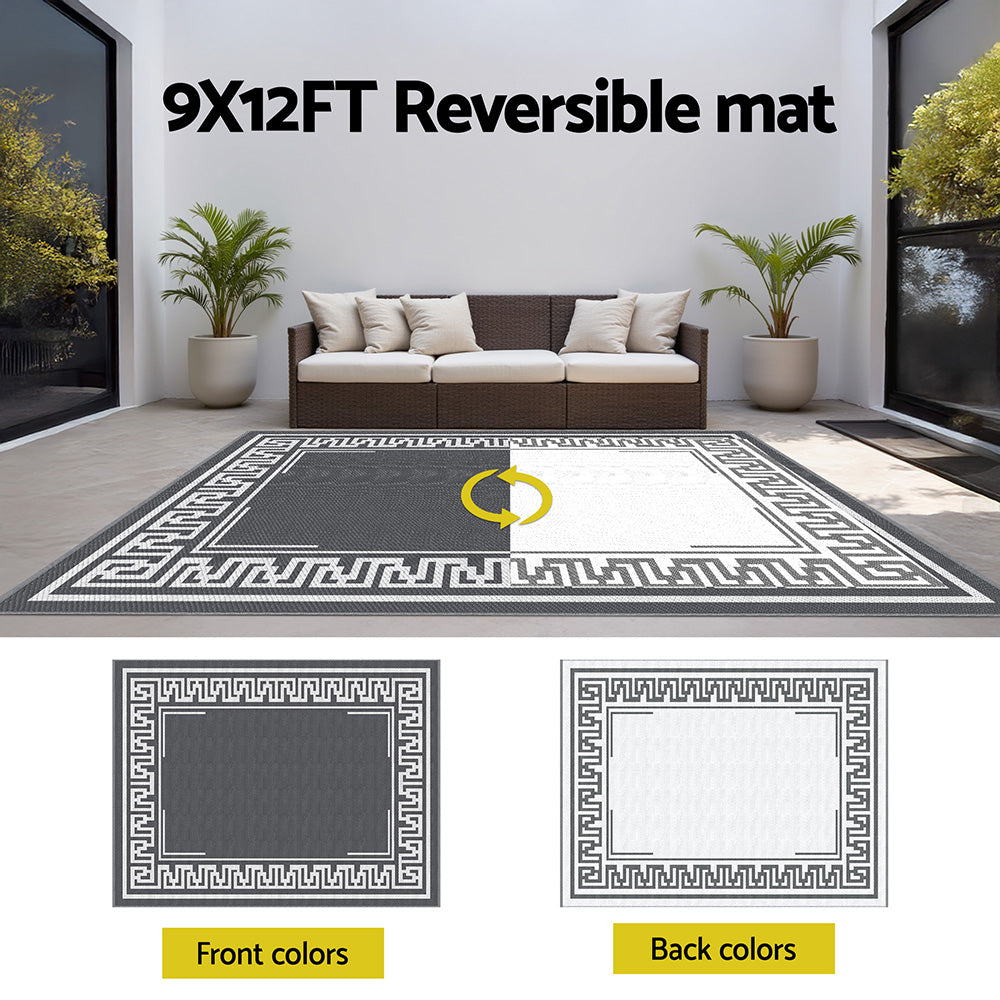 Gardeon Outdoor Rugs 274x366cm Large Carpet Reversible Area Mat PP Dual-Sided Patio Rug Greek Key