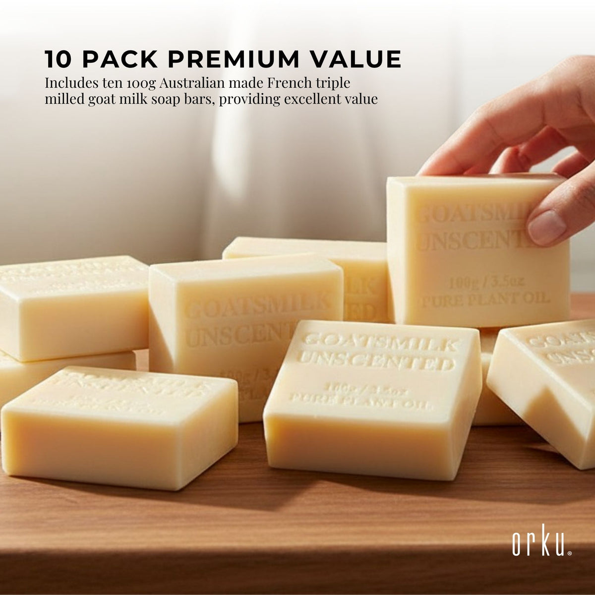 Orku 10 x 100g Unscented Goat Milk Soap Bars Australian Made