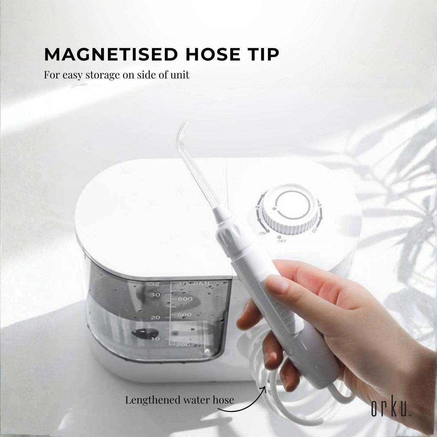 Orku 1000ml Water Flosser Electric Oral Irrigator - Adjustable Pressure White