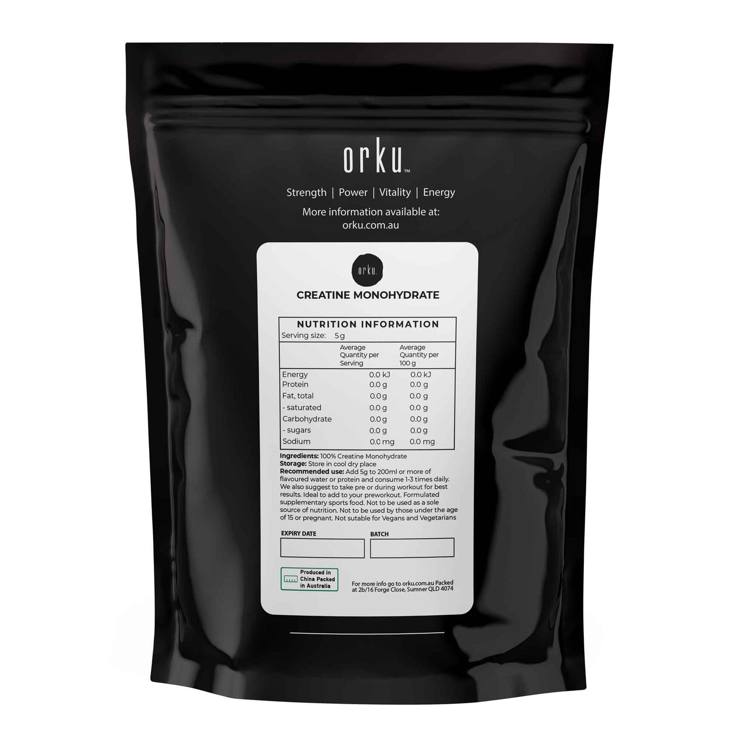 Orku 100g Creatine Monohydrate Powder 200 Mesh Micronised 99.9% Pure