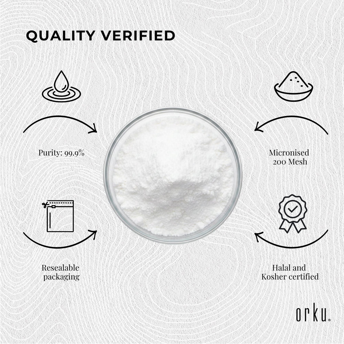 Orku 400g Creatine Monohydrate Powder 200 Mesh Micronised 99.9% Pure