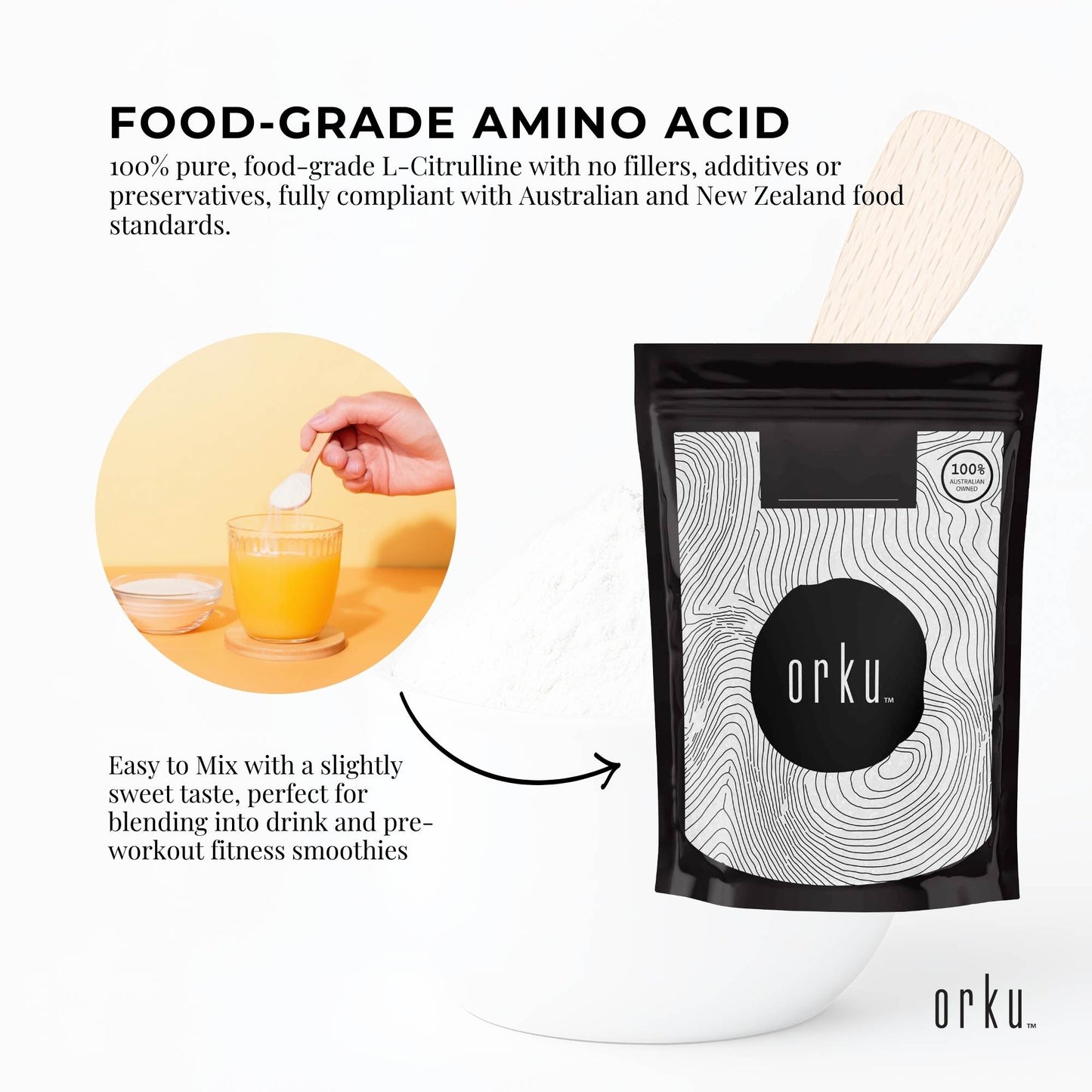 Orku 100g L-Citrulline Powder - Pure Unflavoured Food Grade Amino Acid