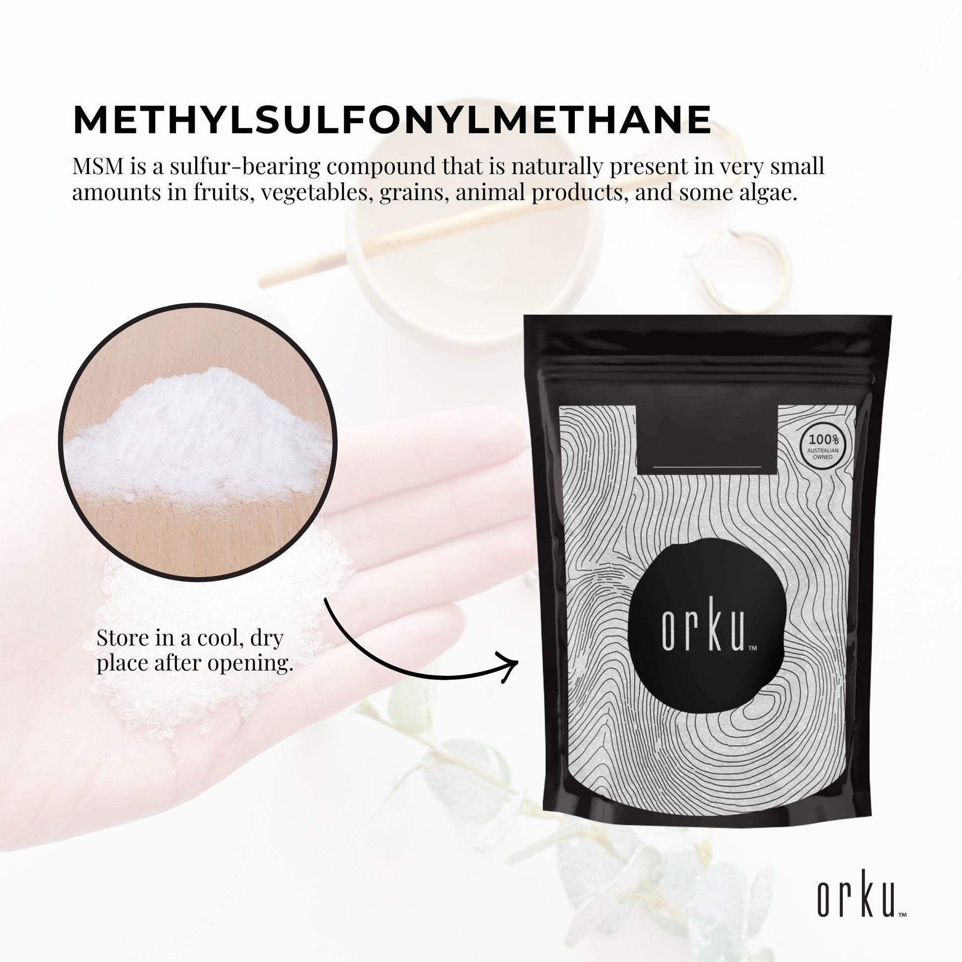 Orku 100g MSM Powder or Crystals - 99.9% Pure USP Grade Methylsulfonylmethane