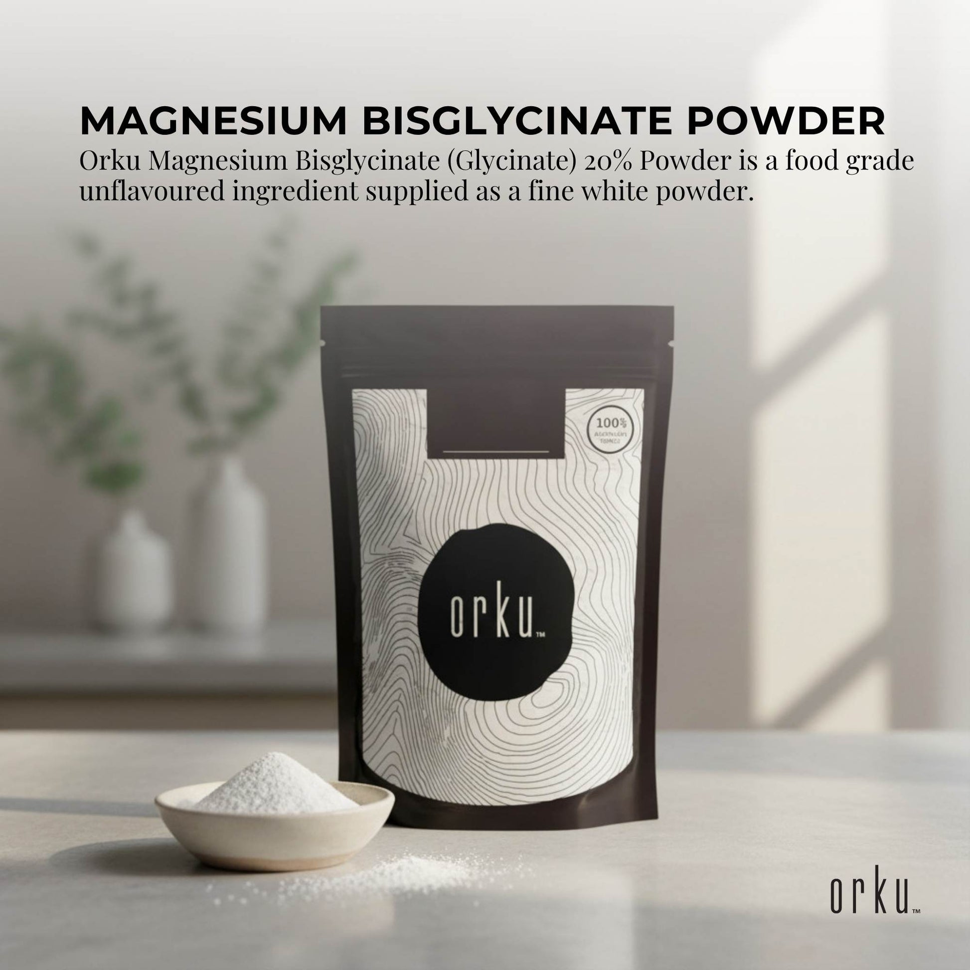 Orku 100g Magnesium Bisglycinate Powder Unflavoured Chelated Biglycinate