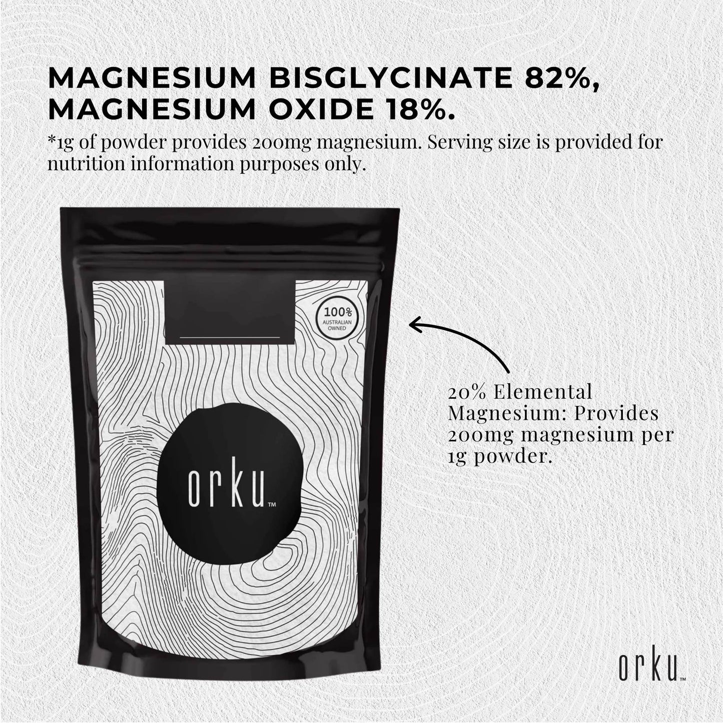 Orku 100g Magnesium Bisglycinate Powder Unflavoured Chelated Biglycinate