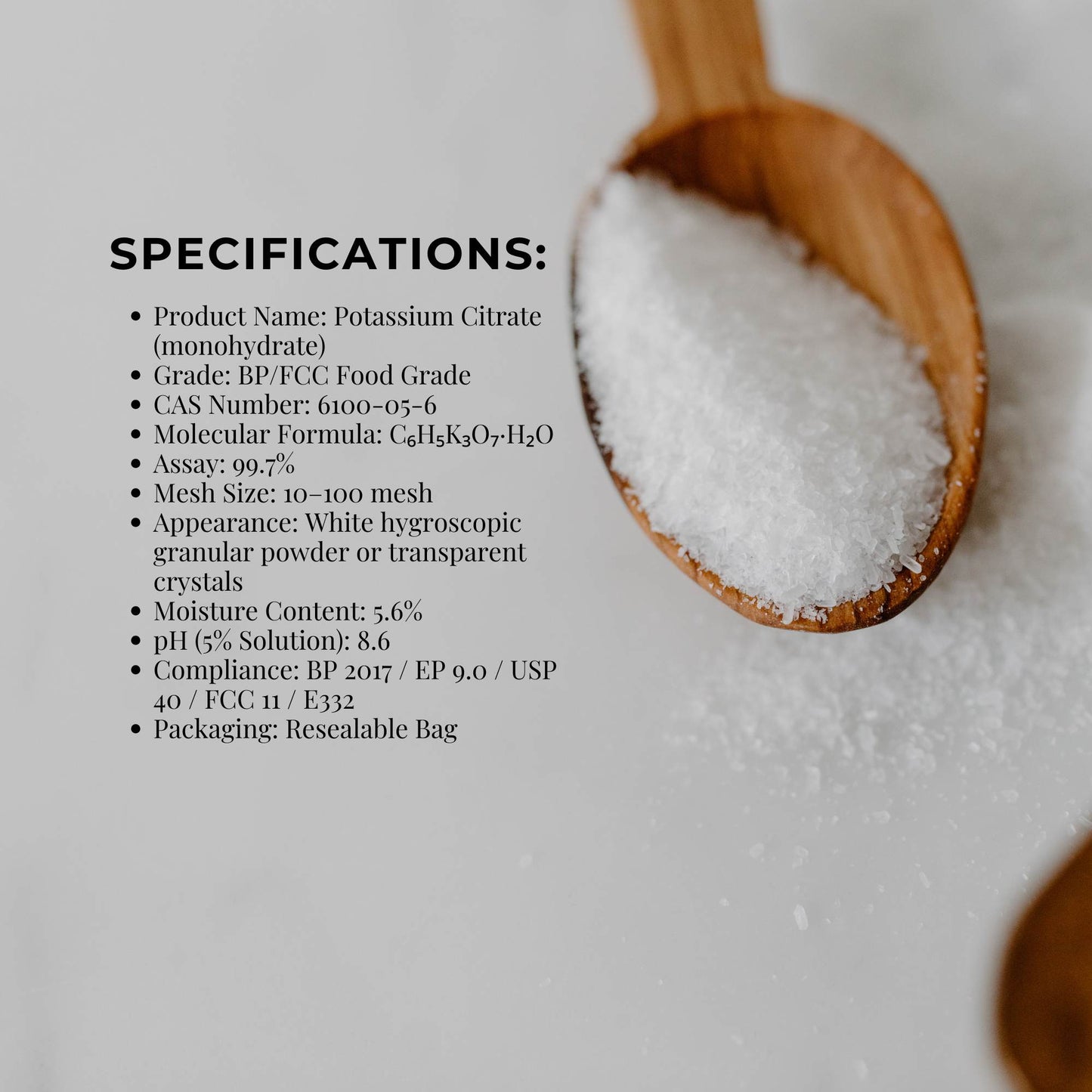 Orku 100g Potassium Citrate Food Grade - Granular BP USP FCC E332 Additive