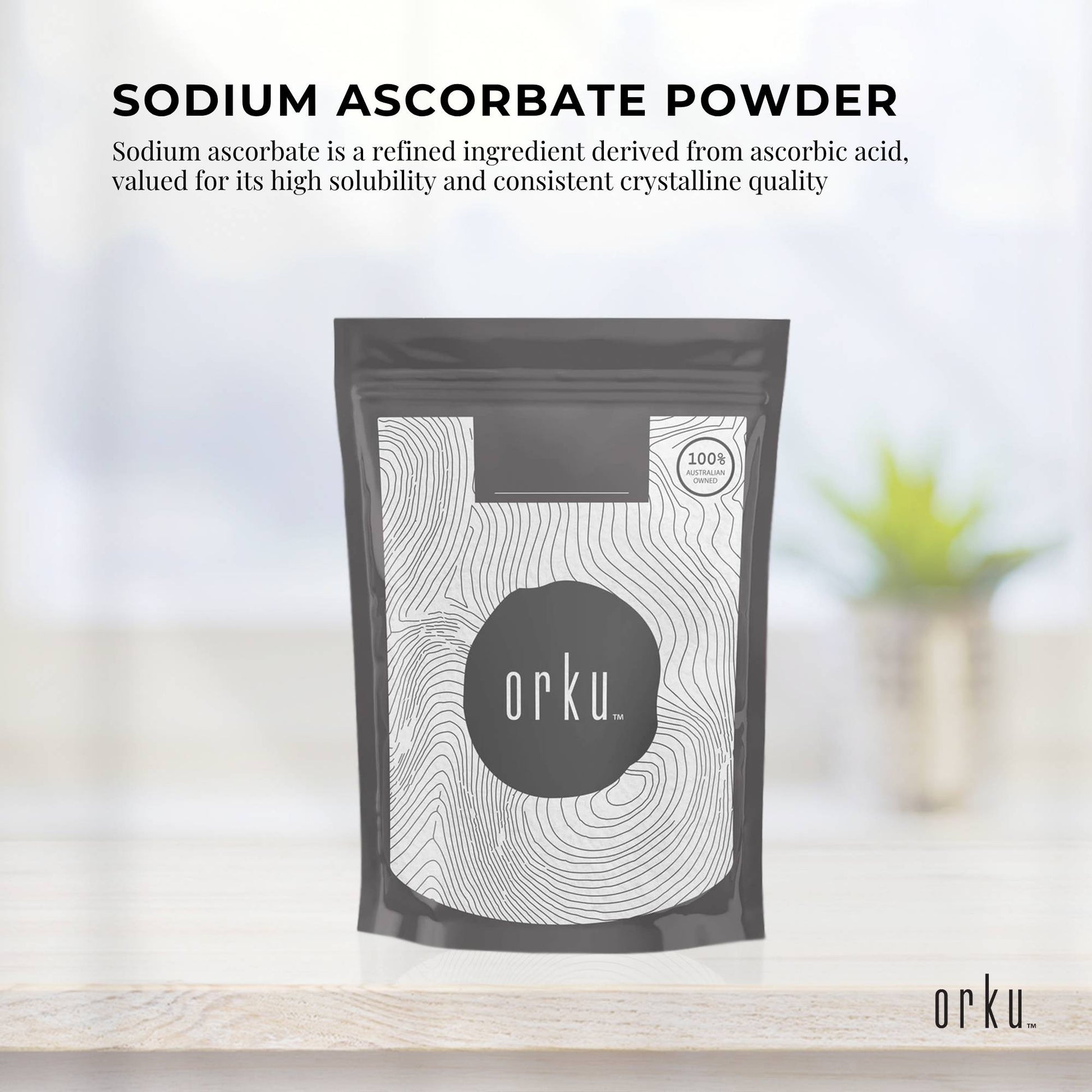Orku 100g Sodium Ascorbate - High Purity Soluble Crystalline Powder Ingredient