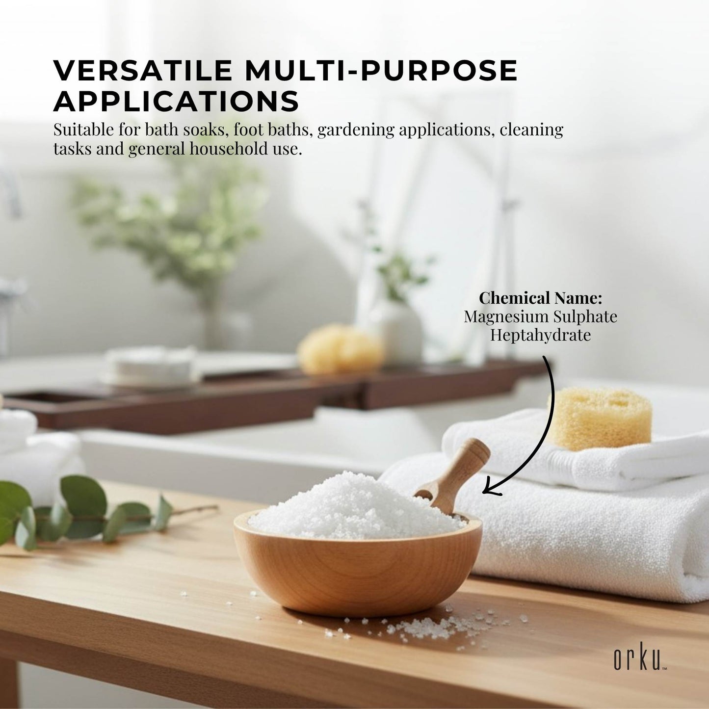 Orku 100g USP Epsom Salt Crystals Magnesium Sulphate - Bath Soak Salts