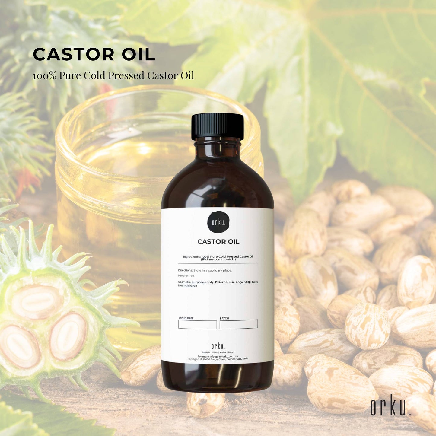 Orku 100ml Castor Oil Cold Pressed Virgin Hexane Free