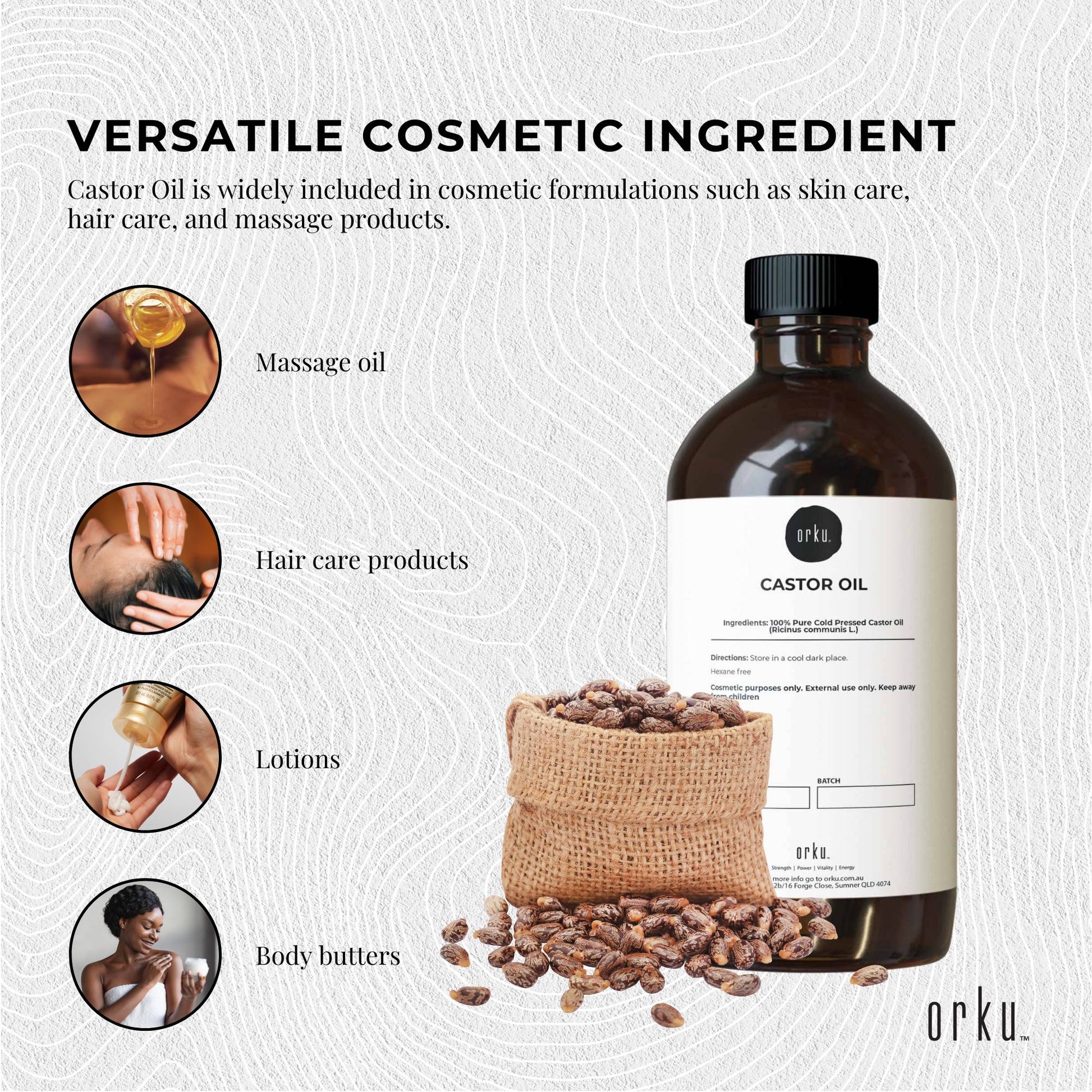 Orku 100ml Castor Oil Cold Pressed Virgin Hexane Free