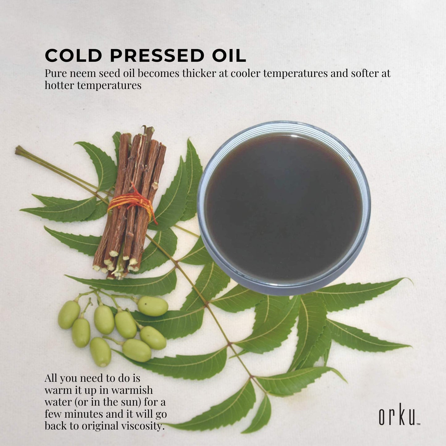Orku 100ml Organic Neem Seed Oil Debitterised Cold Pressed Azadirachtin Indica