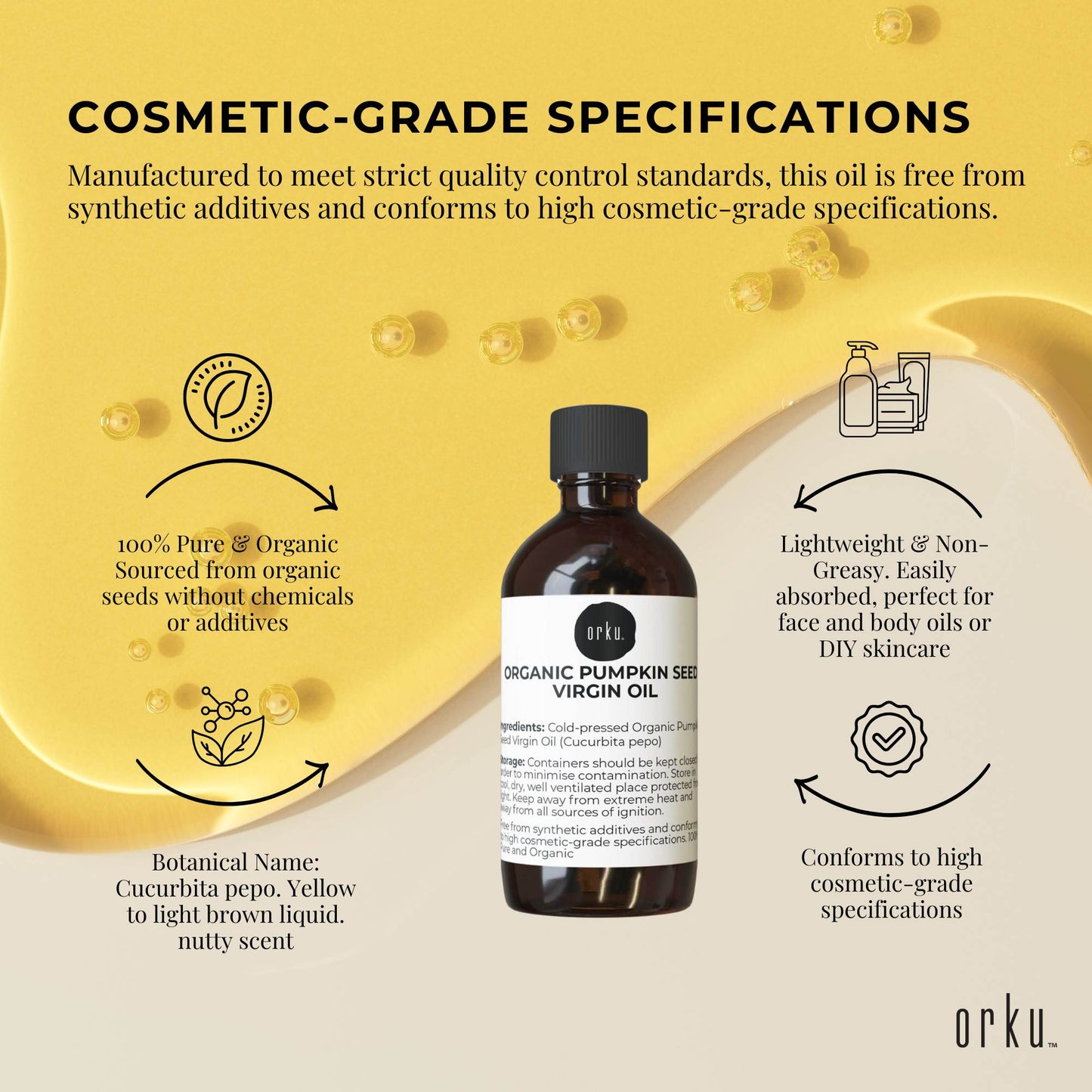 Orku 100ml Organic Pumpkin Seed Virgin Oil Cold Pressed Cosmetic Grade