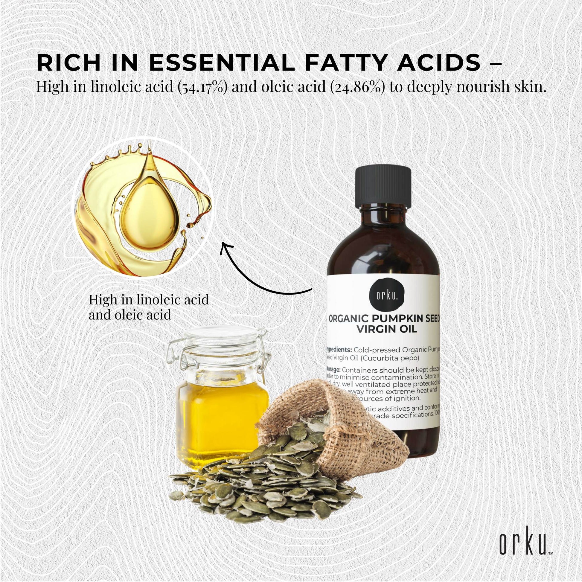 Orku 100ml Organic Pumpkin Seed Virgin Oil Cold Pressed Cosmetic Grade