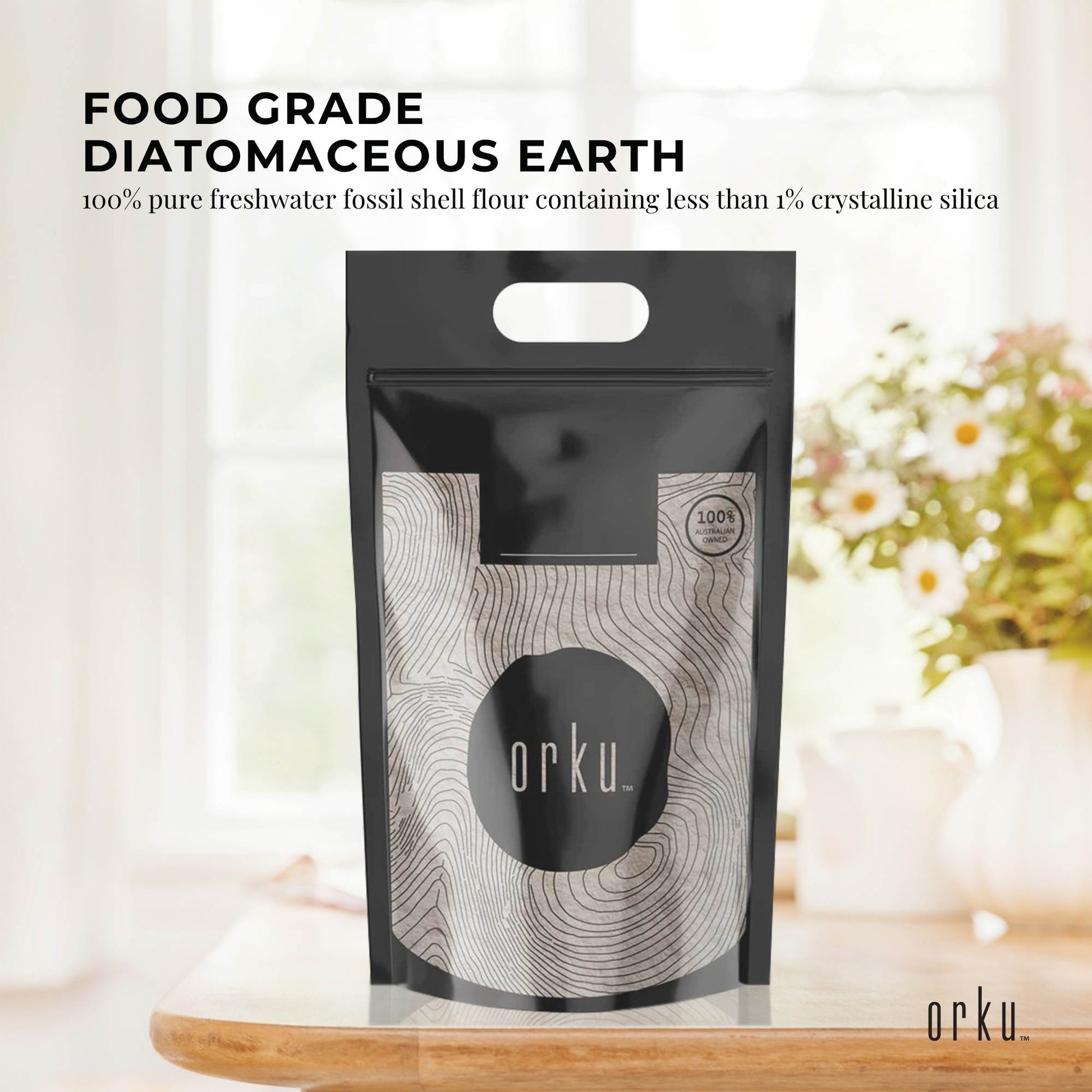 Orku 10Kg Fine Diatomaceous Earth - Food Grade FCC Fossil Shell Flour Powder