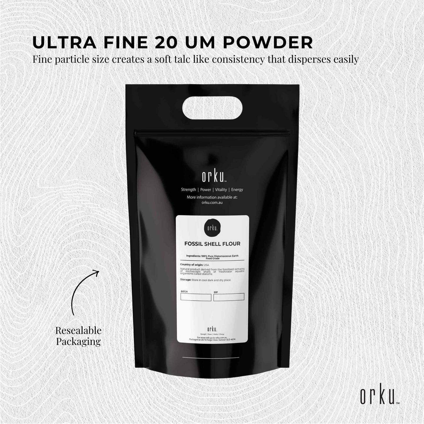 Orku 10Kg Fine Diatomaceous Earth - Food Grade FCC Fossil Shell Flour Powder