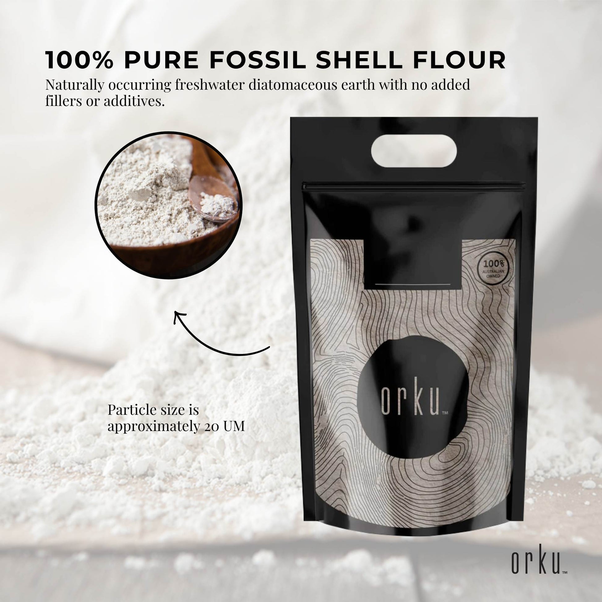 Orku 10Kg Fine Diatomaceous Earth - Food Grade FCC Fossil Shell Flour Powder