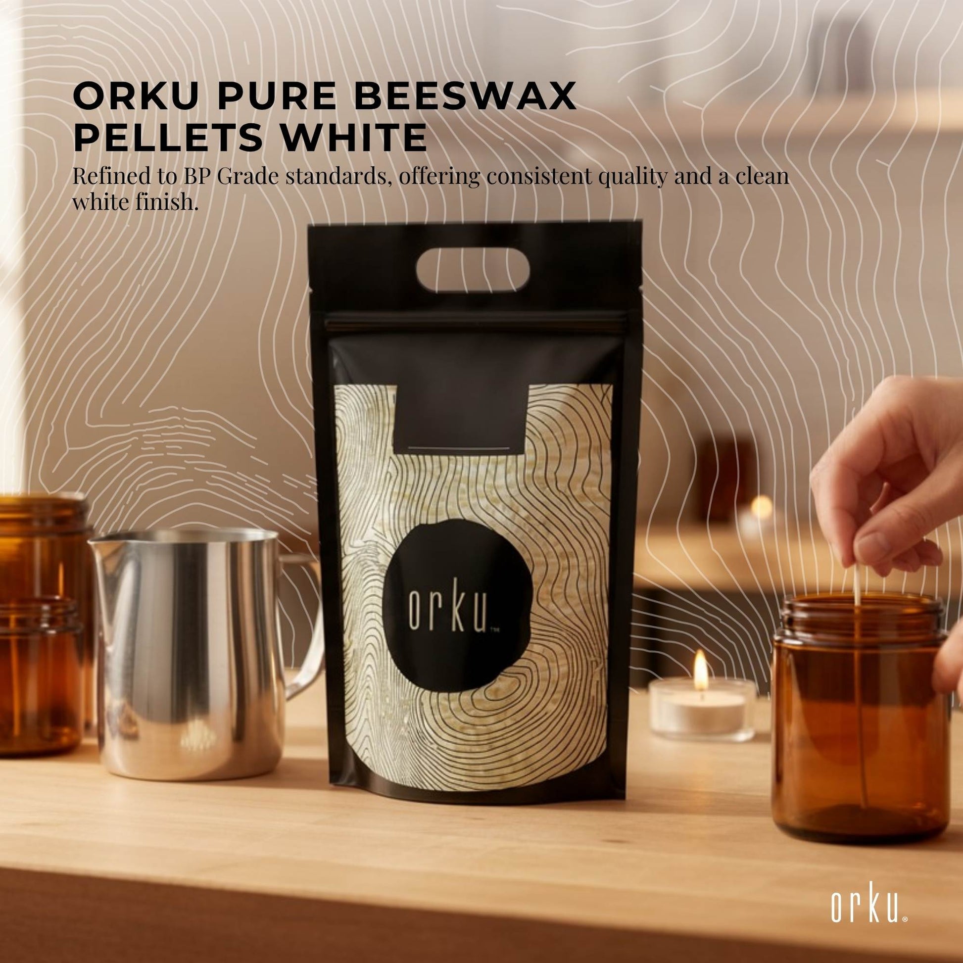 Orku 10Kg Pure Beeswax Pellets White BP Grade Refined Bead - Candle Cosmetic Bulk