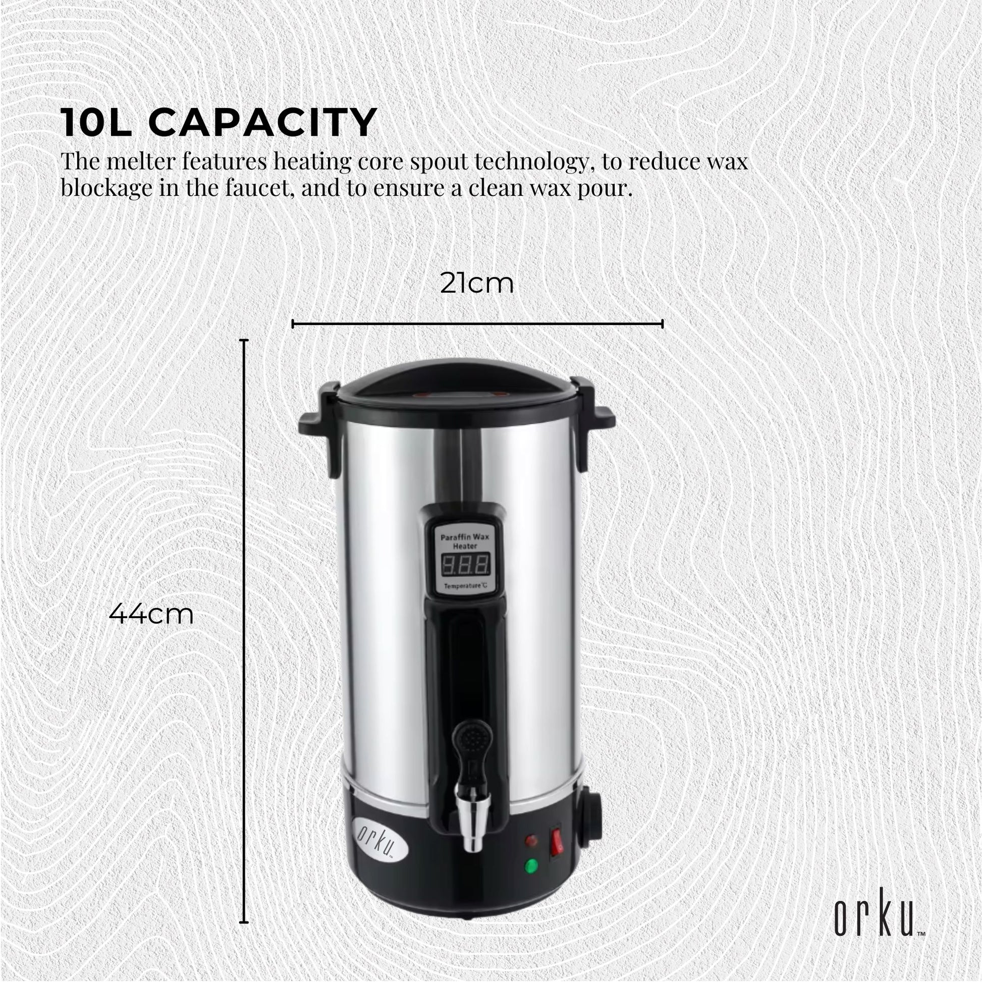 Orku 10L Candle Wax Heater - Core Heating With Tap For Candle Making Silver