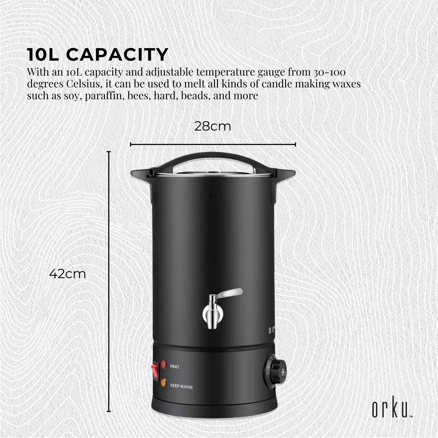 Orku 10L Electric Candle Wax Heater Melter With Tap for Candle Making Black