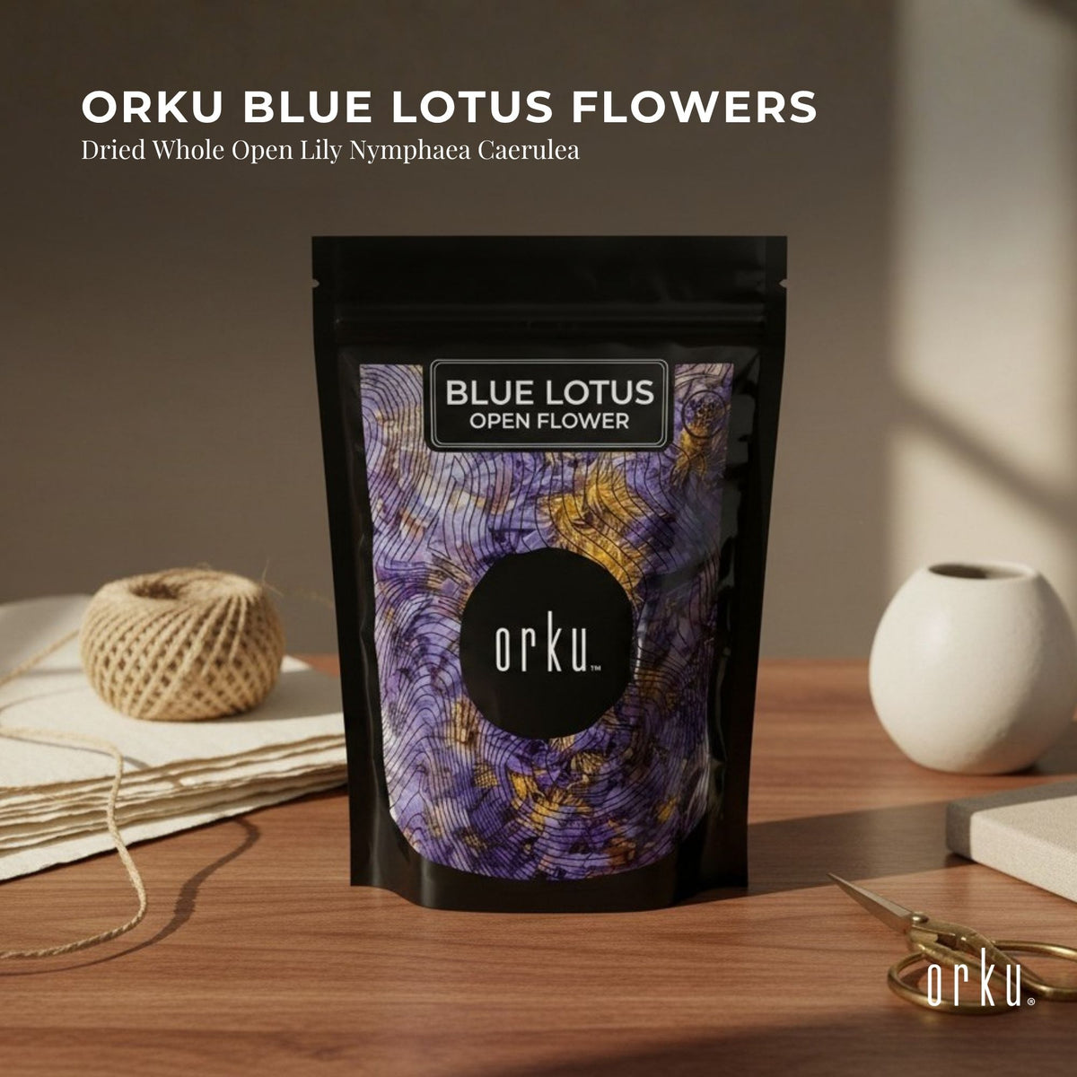 Orku 10g Blue Lotus Flowers - Dried Whole Open Lily Nymphaea Caerulea