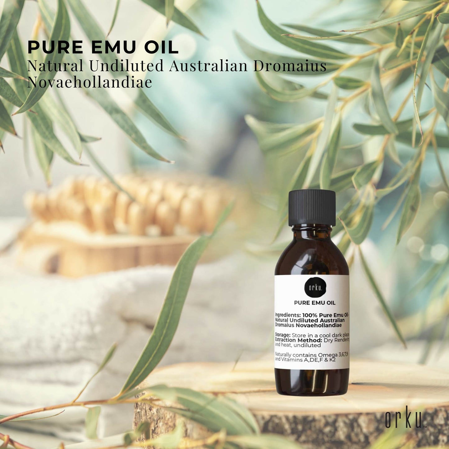 Orku 10ml Pure Emu Oil - Natural Undiluted Australian Dromaius Novaehollandiae