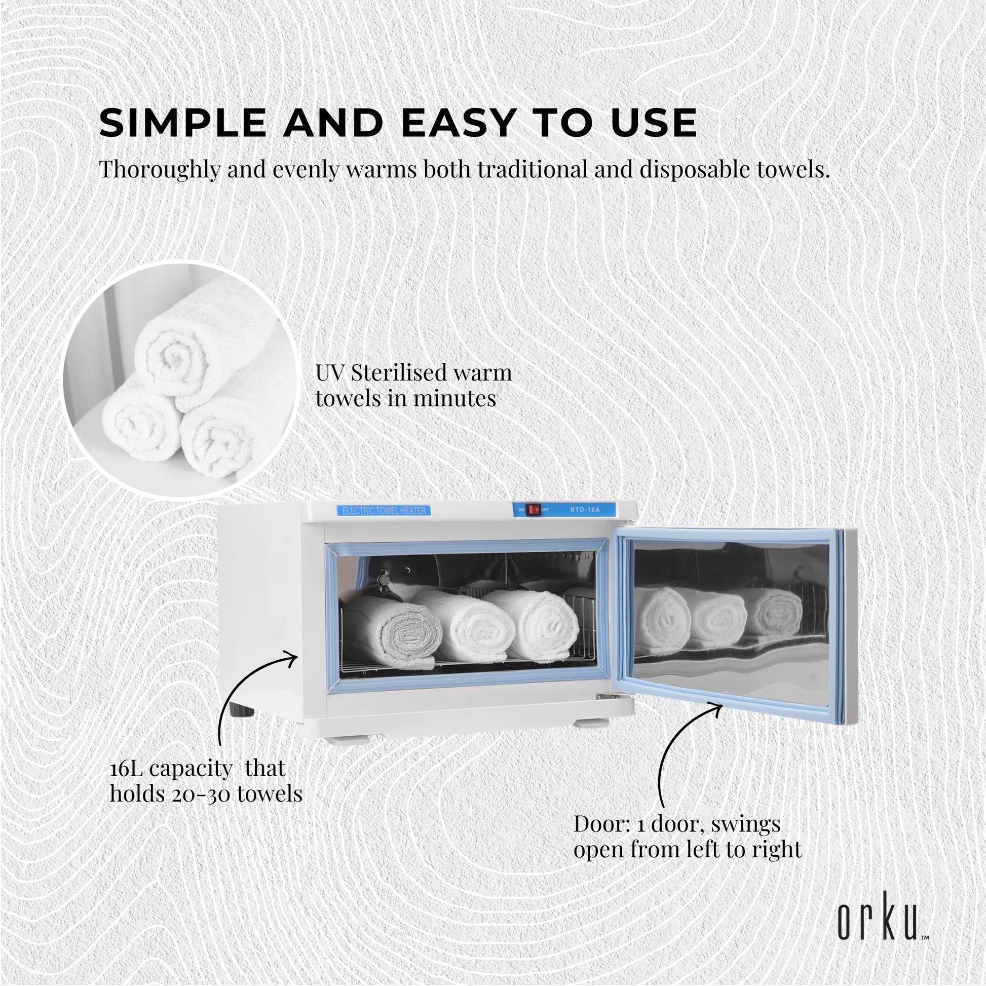 Orku 16L White UV Electric Towel Warmer Steriliser Cabinet Salon Spa Heat Sanitiser