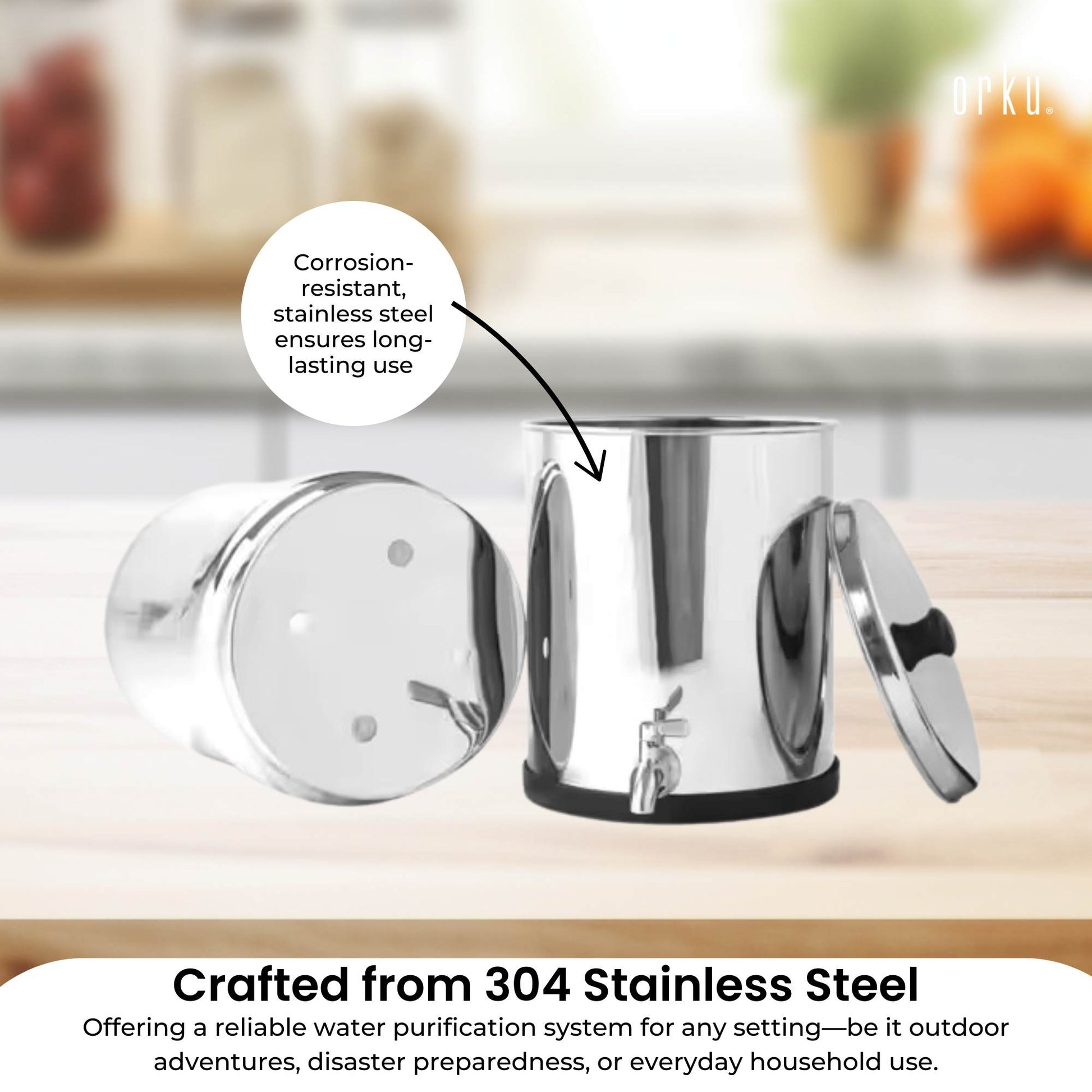 Orku 17L Gravity Benchtop Water Filter System - Stainless Steel