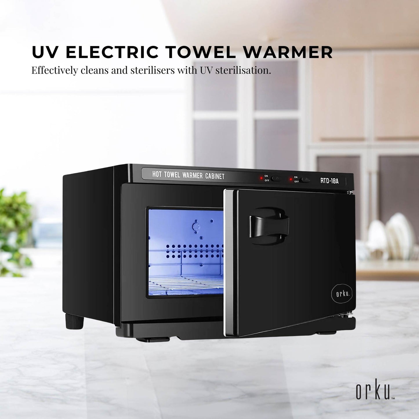Orku 18L Black UV Electric Towel Warmer Steriliser Cabinet Salon Heat Sanitiser