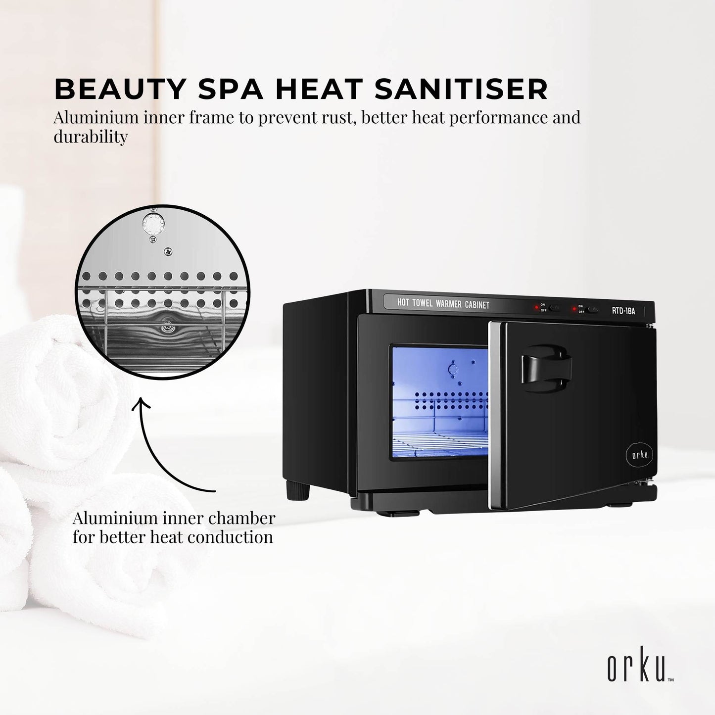 Orku 18L Black UV Electric Towel Warmer Steriliser Cabinet Salon Heat Sanitiser