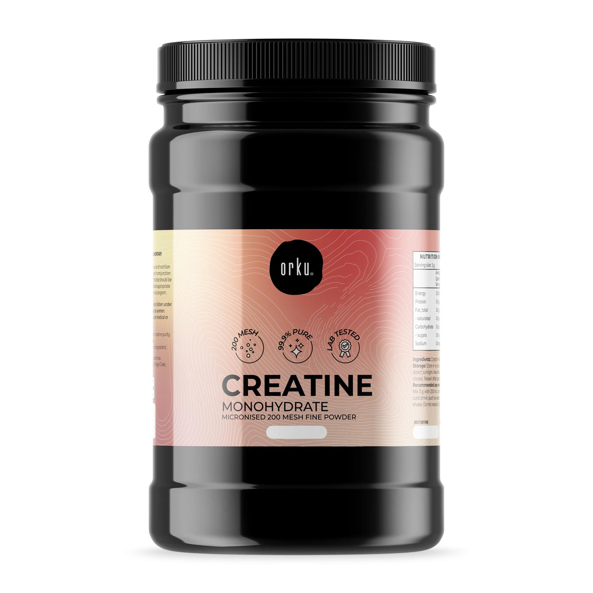 Orku 1Kg Creatine Monohydrate Powder 200 Mesh Micronised 99.9% Pure Jar