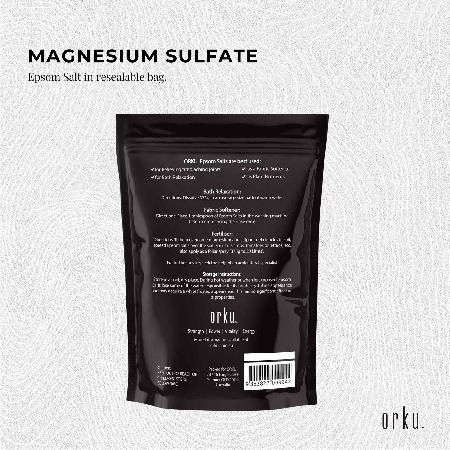 Orku 1Kg Epsom Salt Magnesium Sulphate Bath Salts Skin Body