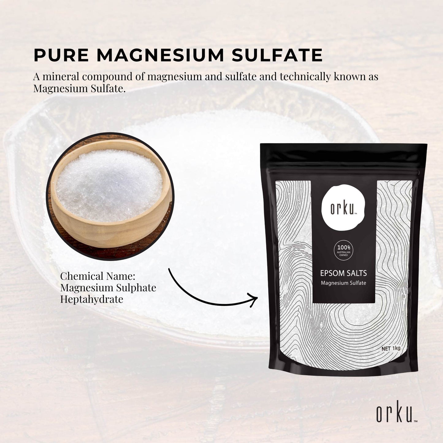 Orku 1Kg Epsom Salt Magnesium Sulphate Bath Salts Skin Body