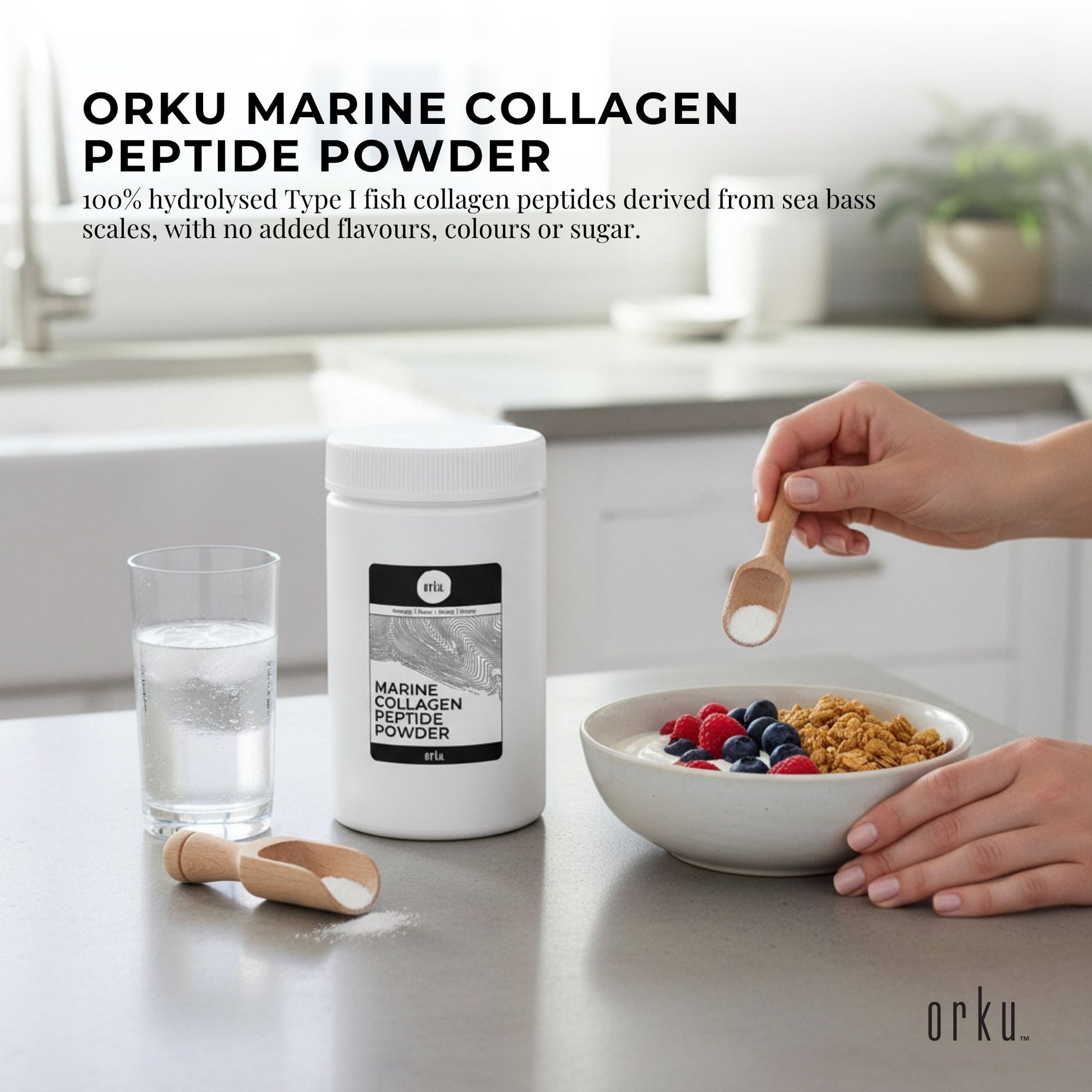 Orku 1Kg Marine Collagen Peptide Powder Jar - Type I Hydrolysed Protein