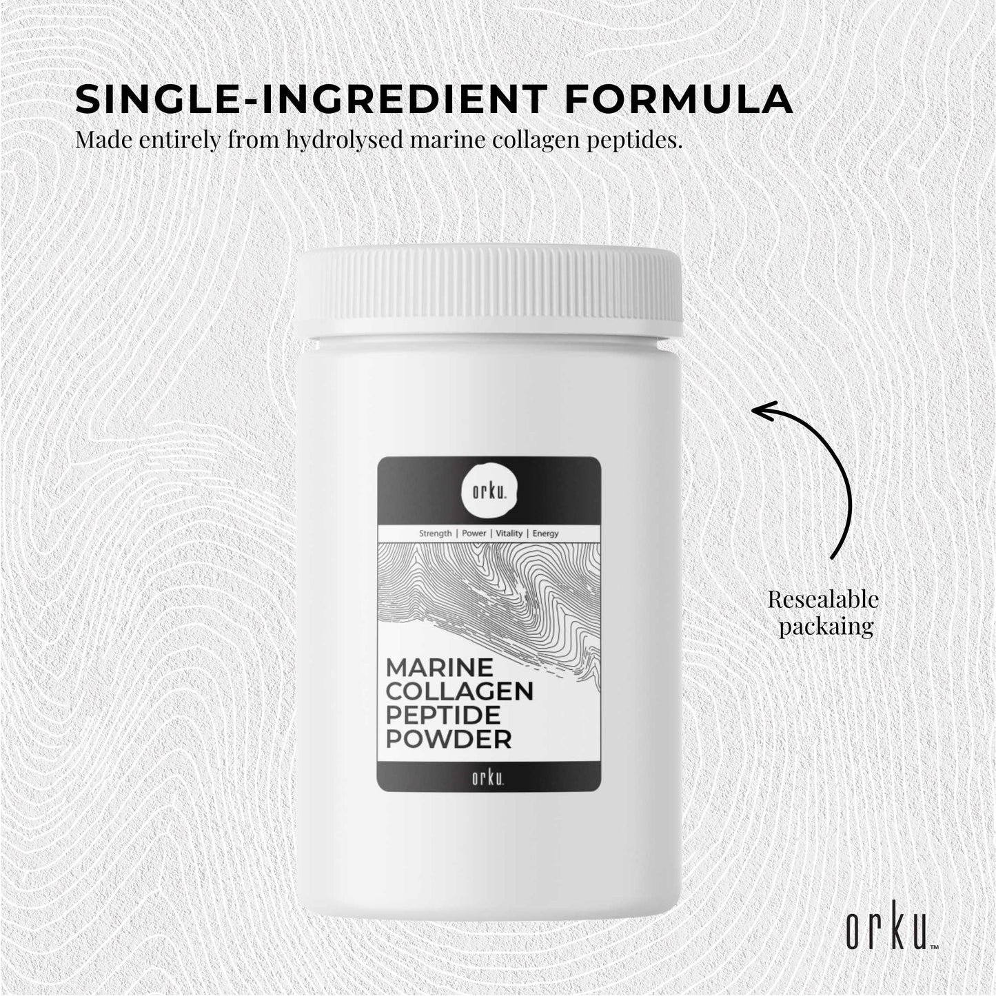 Orku 1Kg Marine Collagen Peptide Powder Jar - Type I Hydrolysed Protein