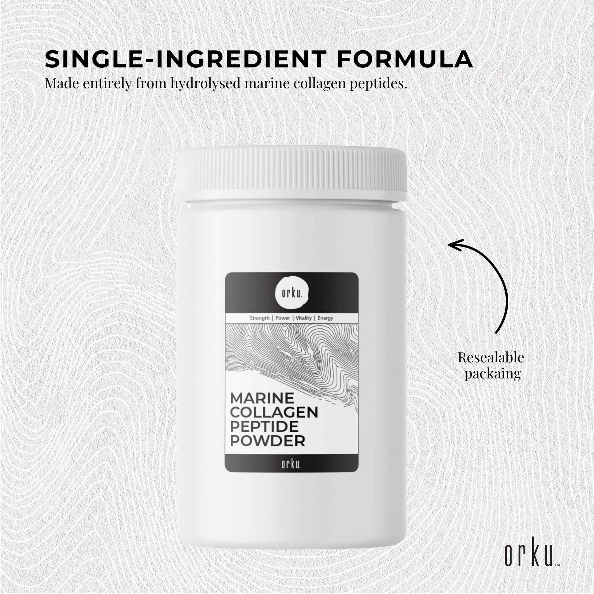 Orku 1Kg Marine Collagen Peptide Powder Jar - Type I Hydrolysed Protein