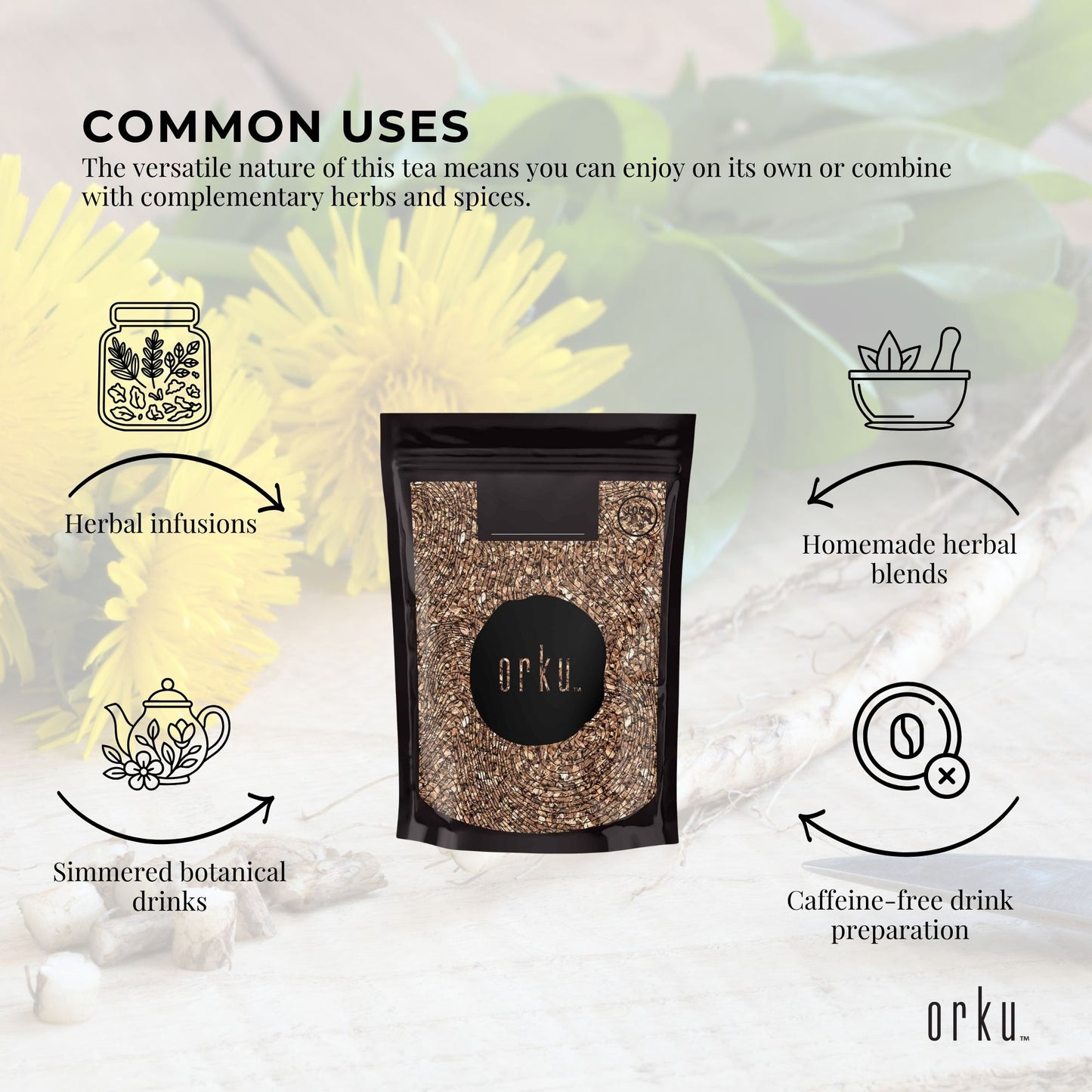 Orku 1Kg Organic Dandelion Root - Dried Raw Herbal Tea