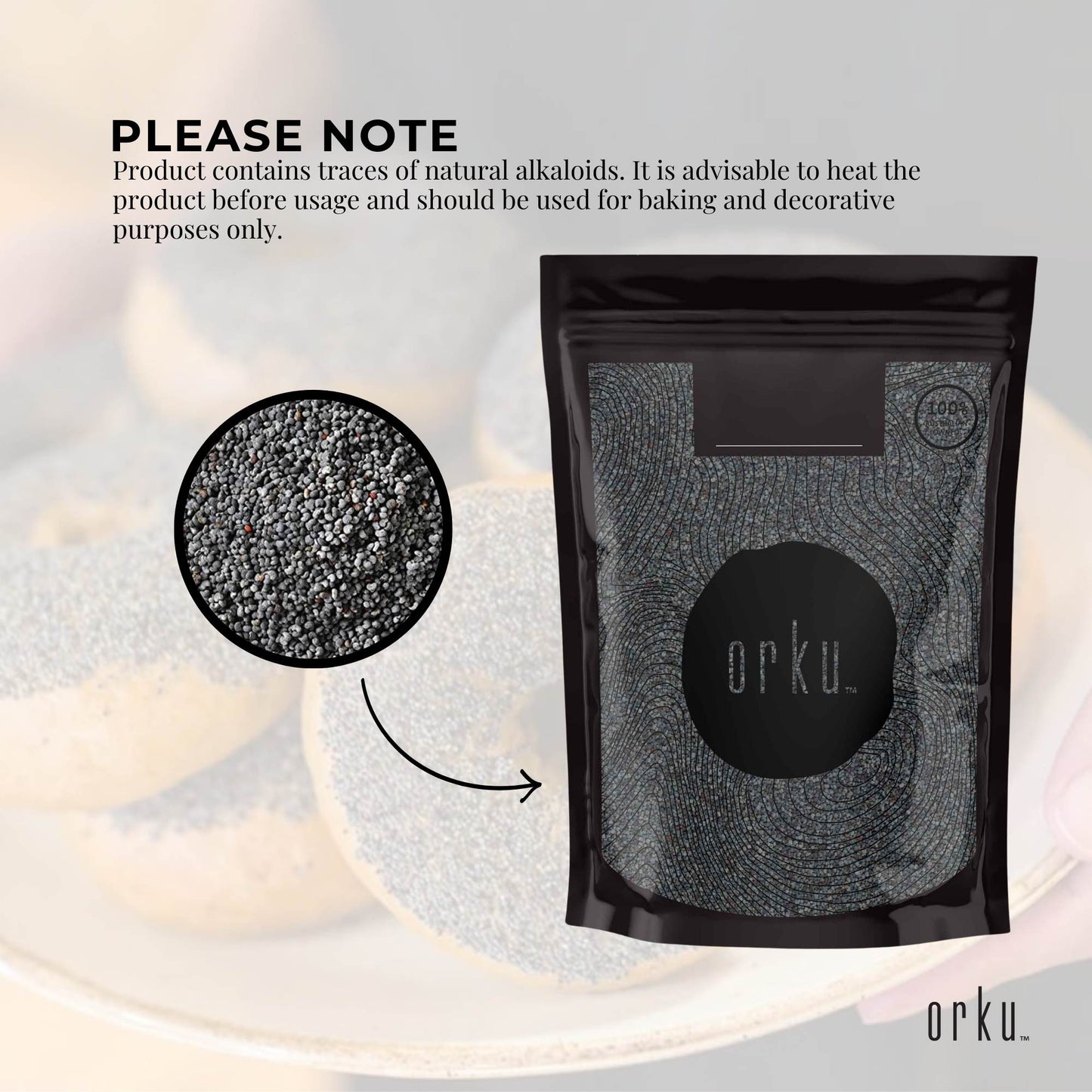 Orku 1Kg Poppy Seeds Unwashed Papaver Somniferum For Baking and Decorating