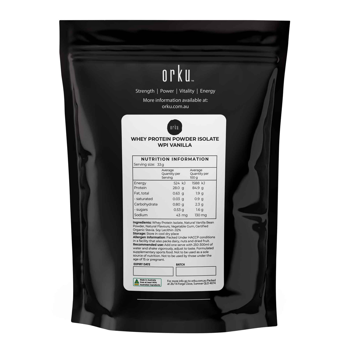 Orku 1Kg Whey Protein Isolate WPI Vanilla Powder