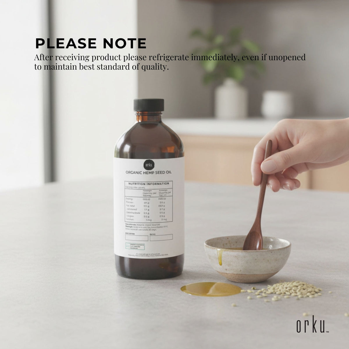 Orku 1L Organic Hemp Seed Oil - Cold Pressed Food Grade Oils
