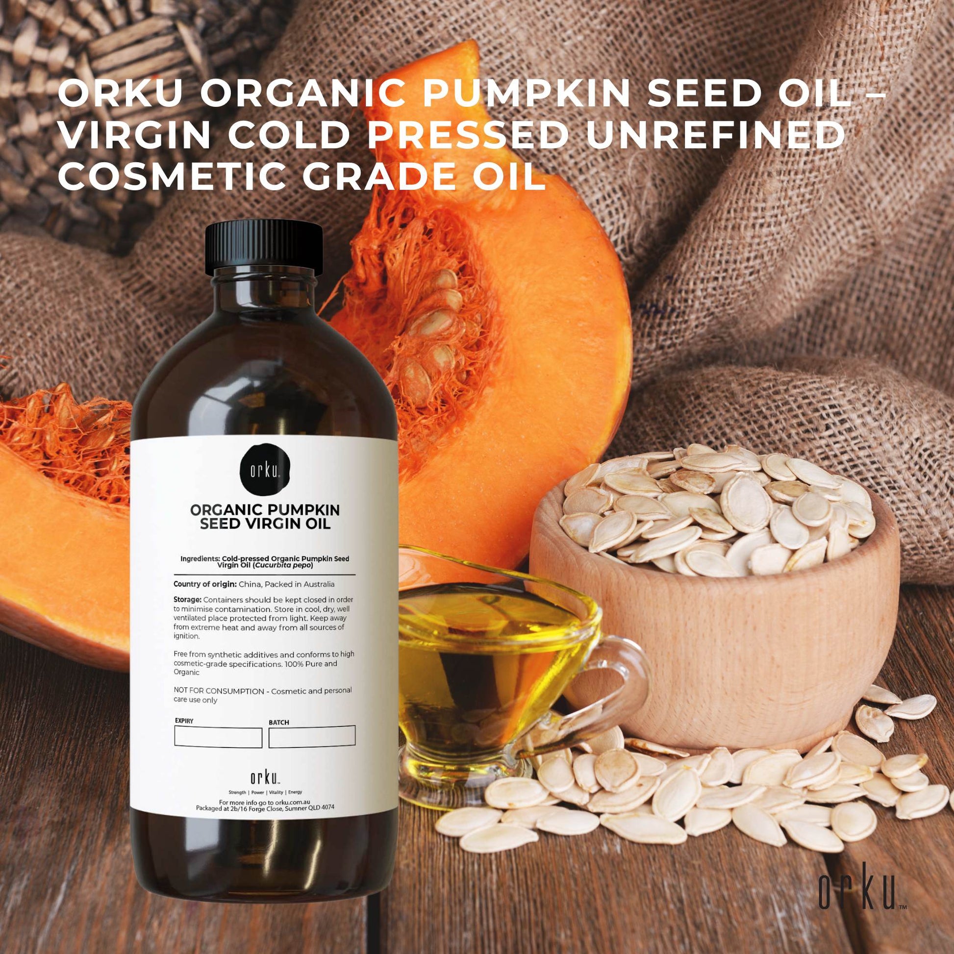 Orku 1L Organic Pumpkin Seed Virgin Oil Cold Pressed Cosmetic Grade