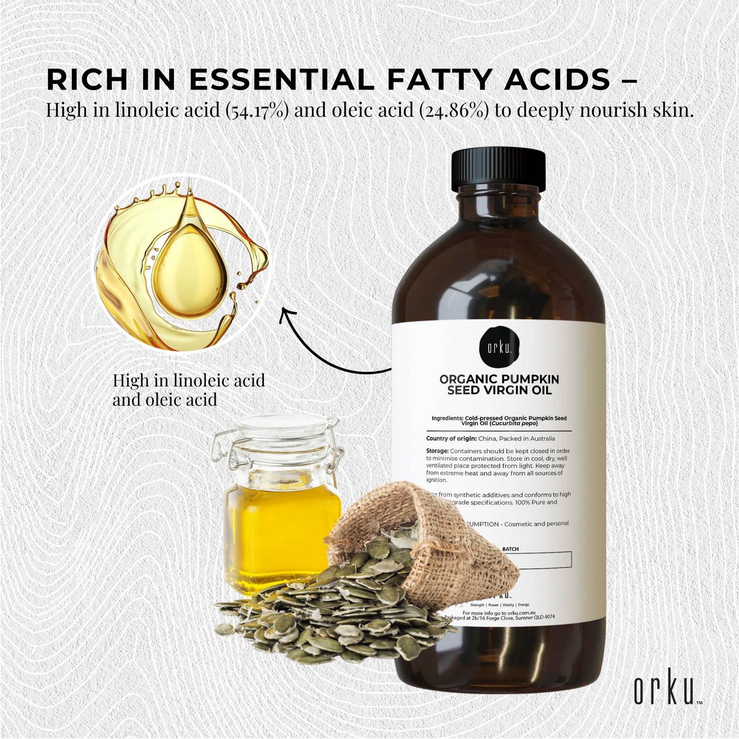Orku 1L Organic Pumpkin Seed Virgin Oil Cold Pressed Cosmetic Grade