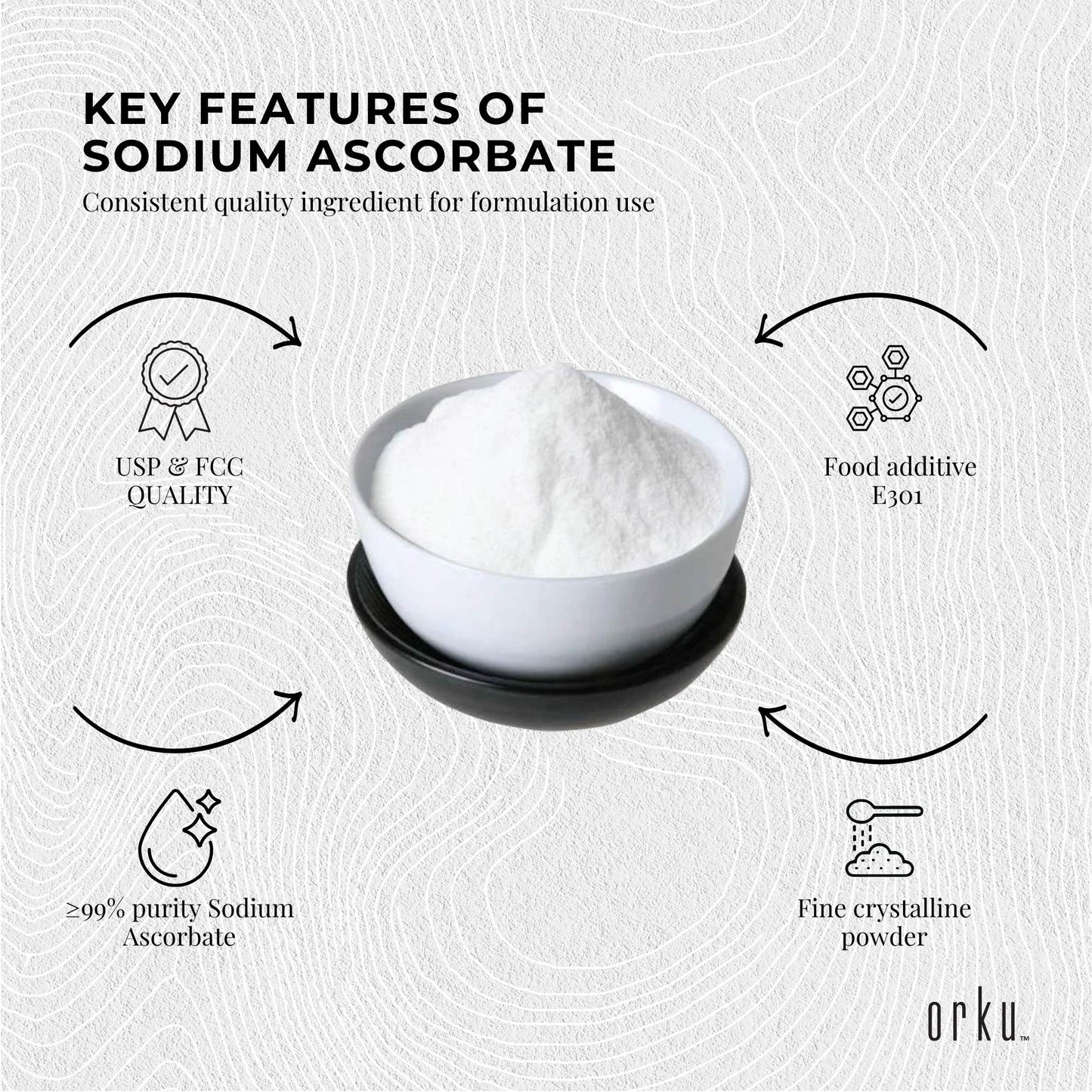 Orku 1.2Kg Sodium Ascorbate Tub - High Purity Soluble Crystalline Powder