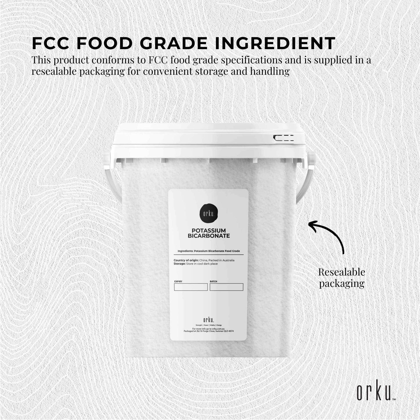 Orku 1.3Kg Potassium Bicarbonate Powder Tub Food Grade FCC Brewing Baking