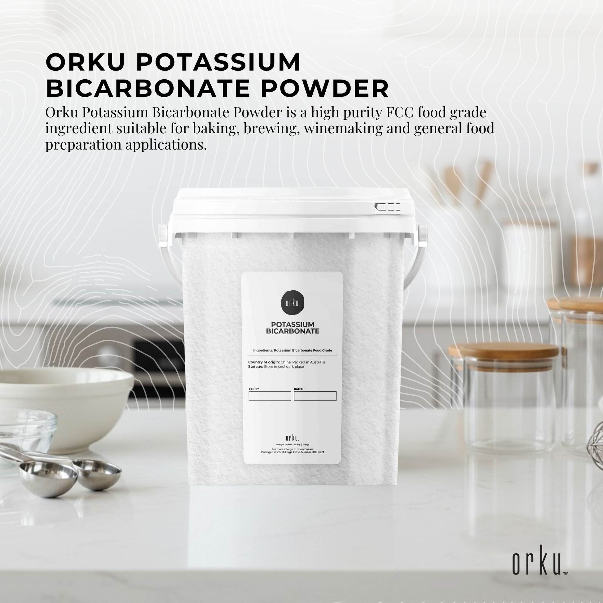 Orku 1.3Kg Potassium Bicarbonate Powder Tub Food Grade FCC for Brewing Baking