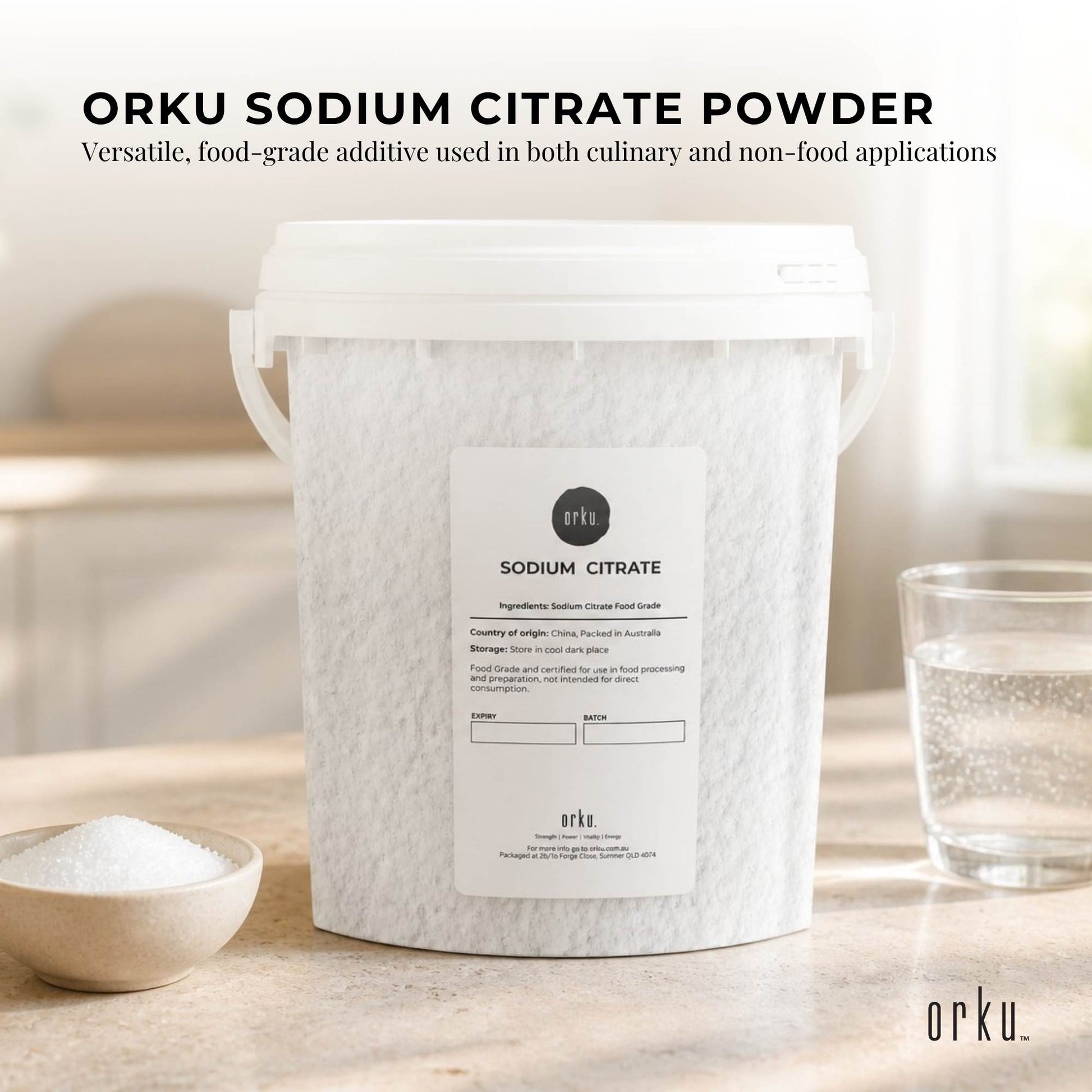 Orku 1.3Kg Sodium Citrate Powder Food Grade Trisodium Citrate Dihydrate Tub