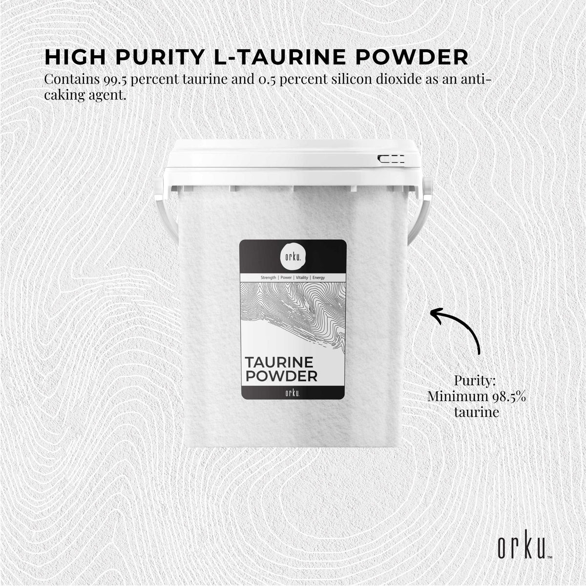 Orku 1.3kg Taurine Powder Tub - High Purity L-Taurine Amino Acid Ingredient