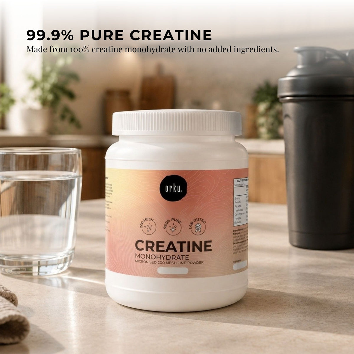 Orku 1.5Kg Creatine Monohydrate Powder 200 Mesh Micronised 99.9% Pure Jar