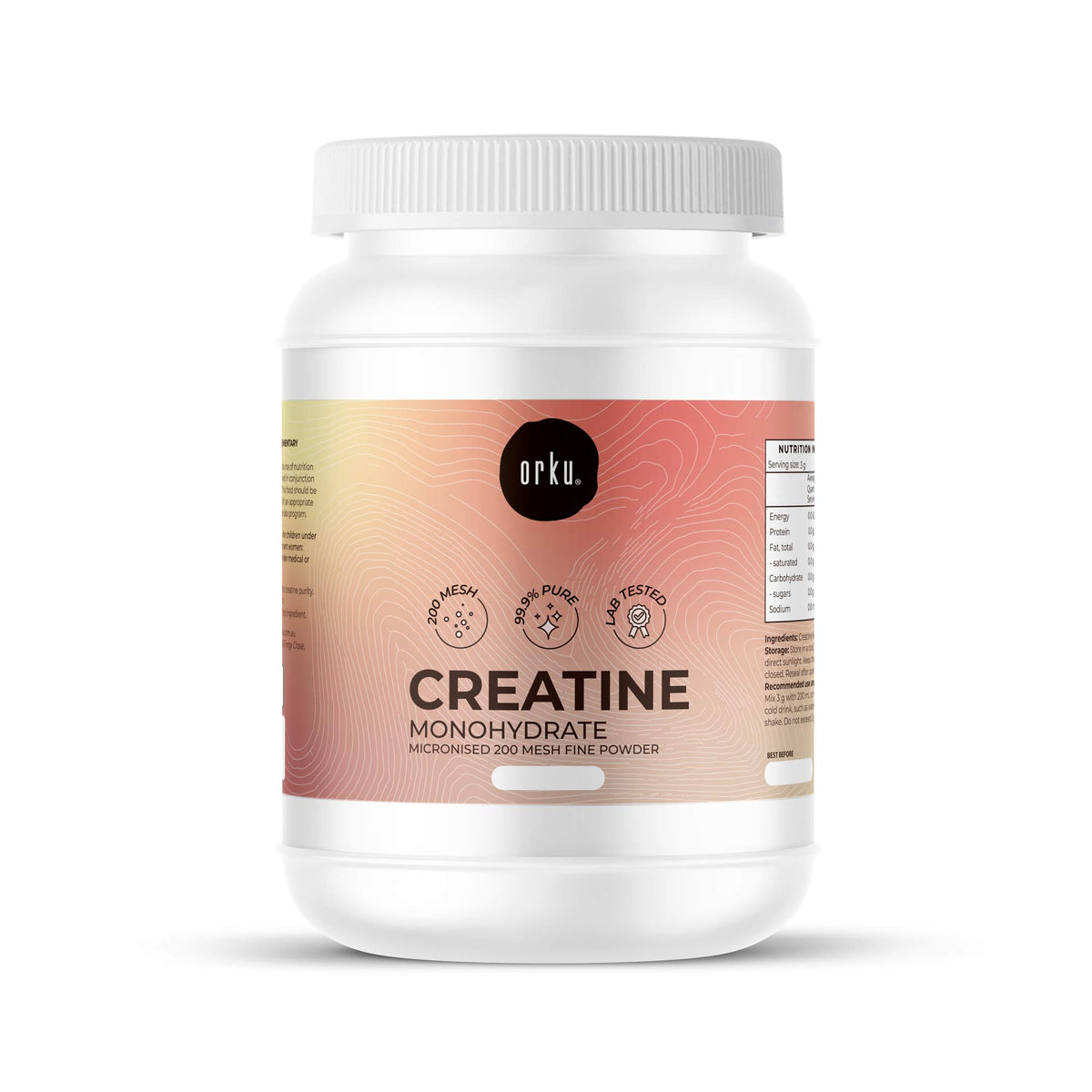 Orku 1.5Kg Creatine Monohydrate Powder 200 Mesh Micronised 99.9% Pure Jar