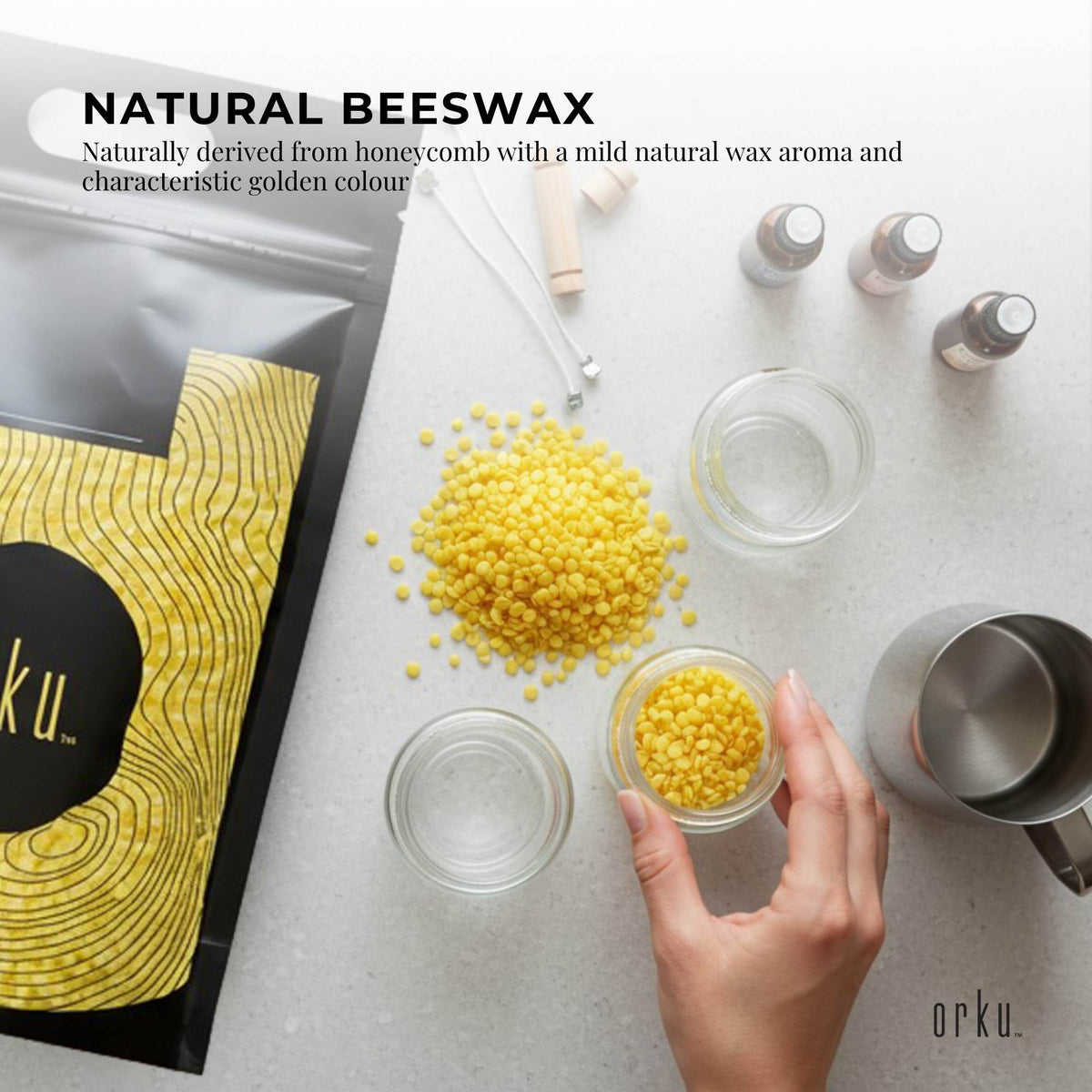 Orku 20Kg Organic Beeswax Pellets Yellow - Cosmetic Grade Bees Wax Pastilles Bulk