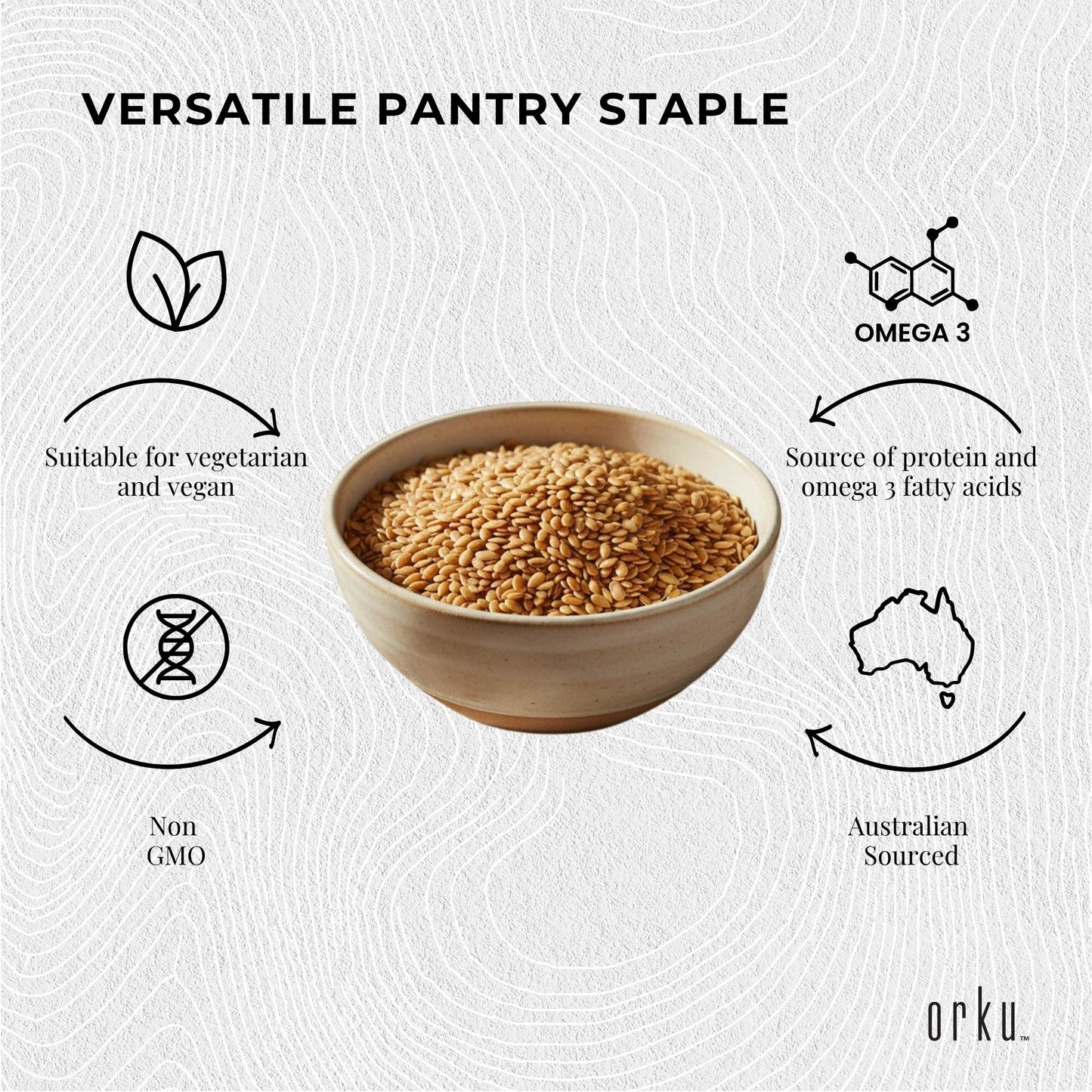 Orku 20Kg Organic Golden Linseed Flaxseed Whole Grain Non GMO Bulk
